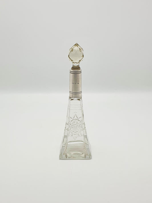 Lovely Cut Glass Perfume Bottle with Sterling Silver Collar - 1931