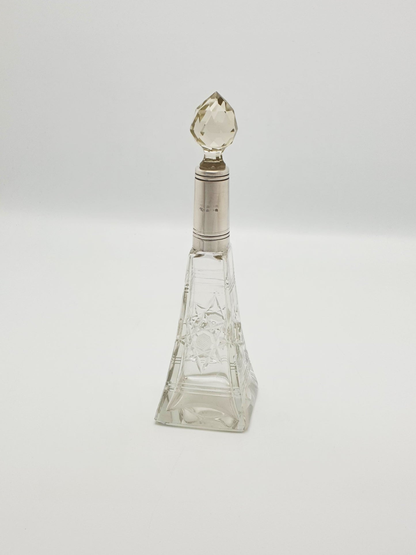 Lovely Cut Glass Perfume Bottle with Sterling Silver Collar - 1931