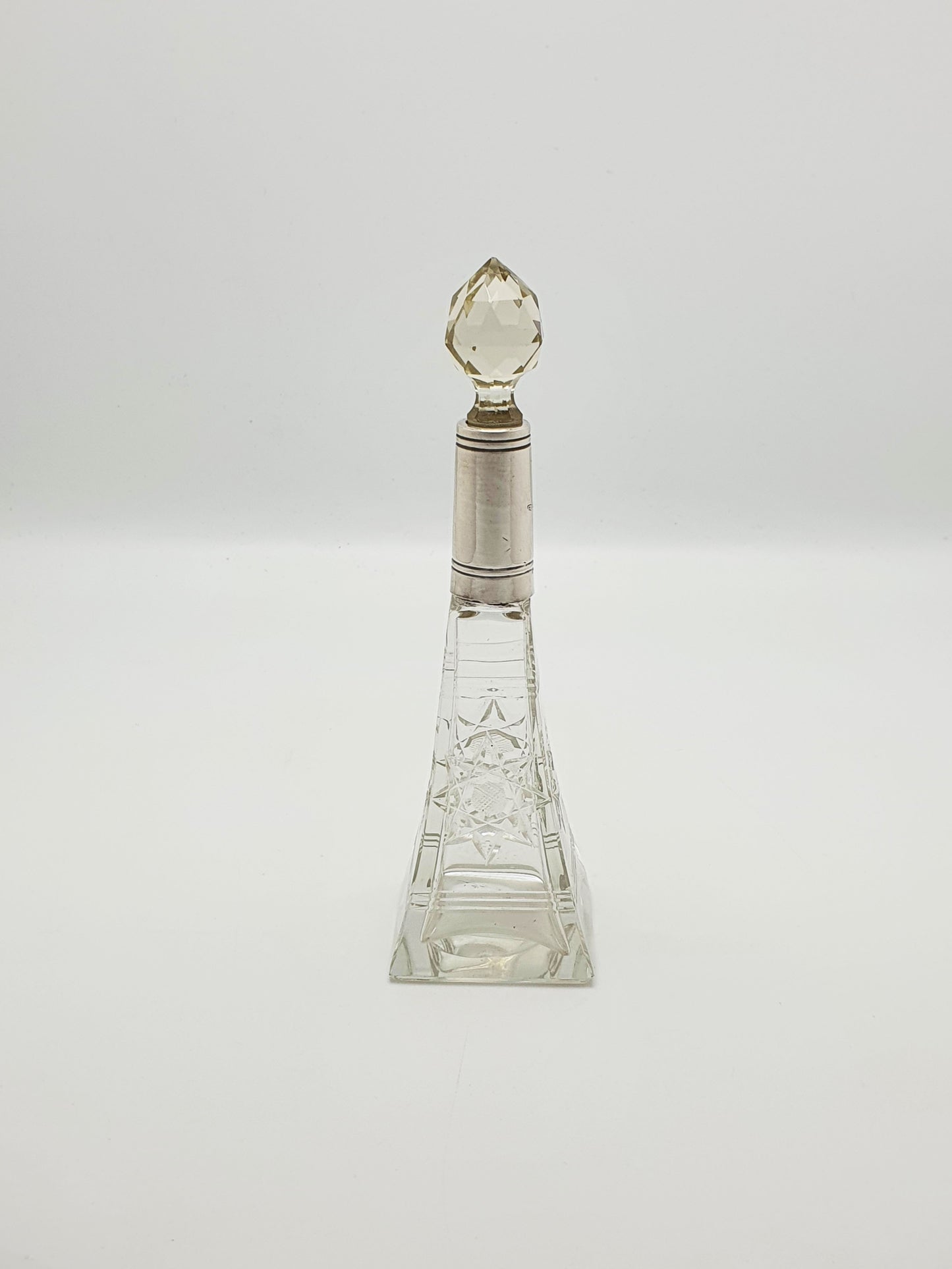 Lovely Cut Glass Perfume Bottle with Sterling Silver Collar - 1931