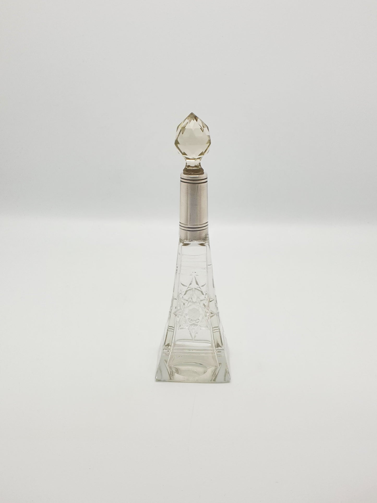 Lovely Cut Glass Perfume Bottle with Sterling Silver Collar - 1931