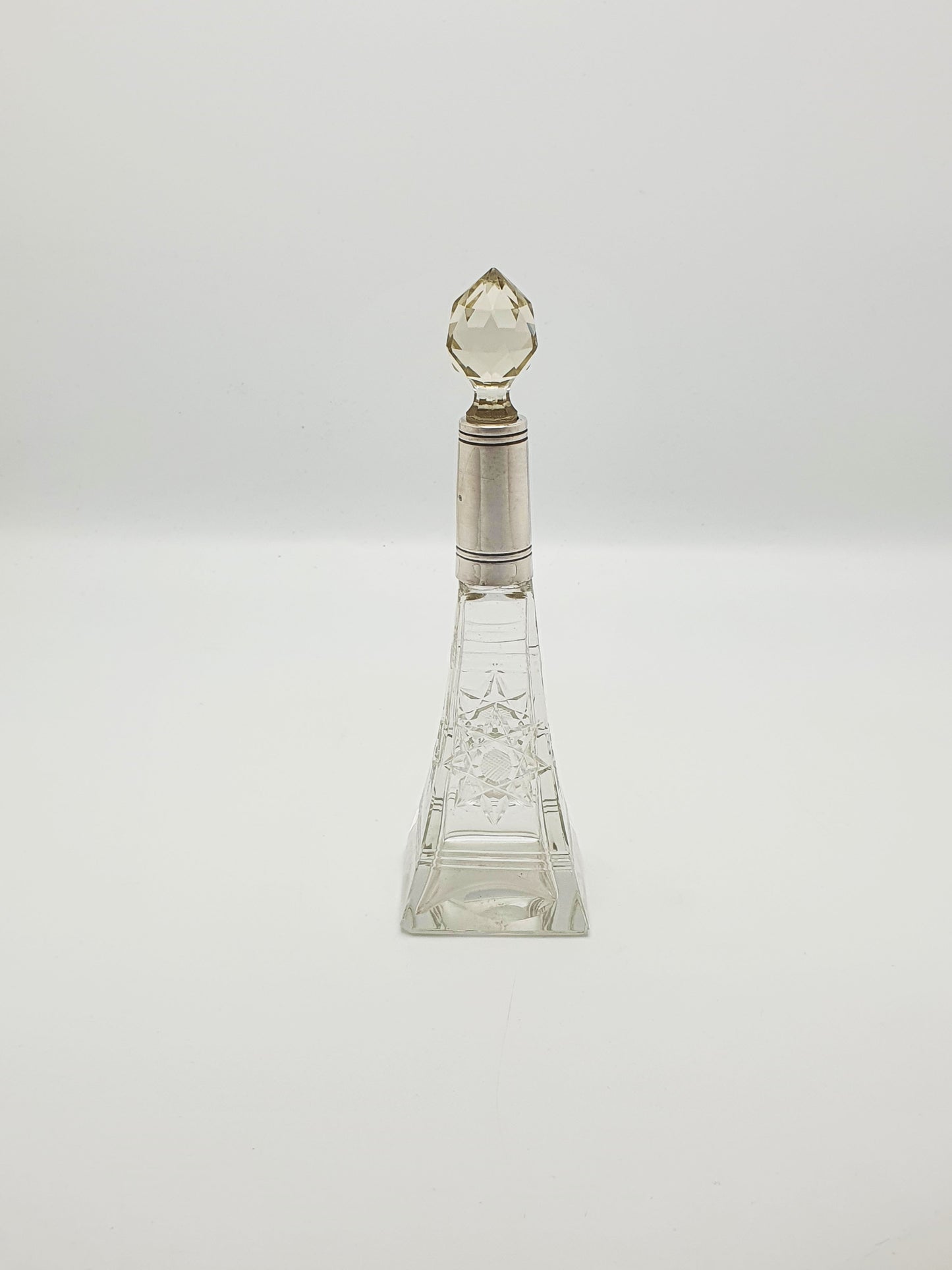 Lovely Cut Glass Perfume Bottle with Sterling Silver Collar - 1931