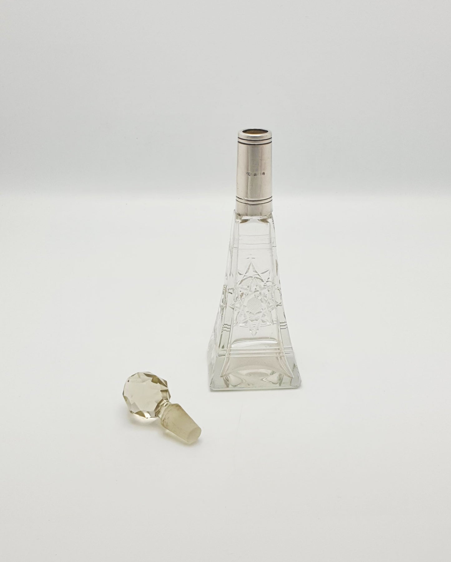 Lovely Cut Glass Perfume Bottle with Sterling Silver Collar - 1931