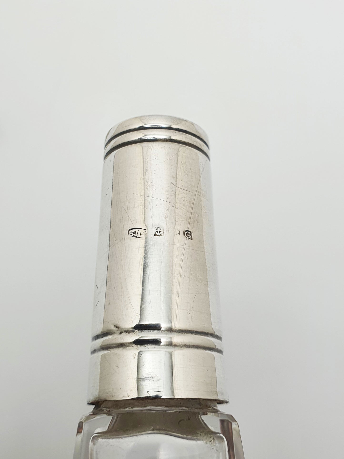 Lovely Cut Glass Perfume Bottle with Sterling Silver Collar - 1931