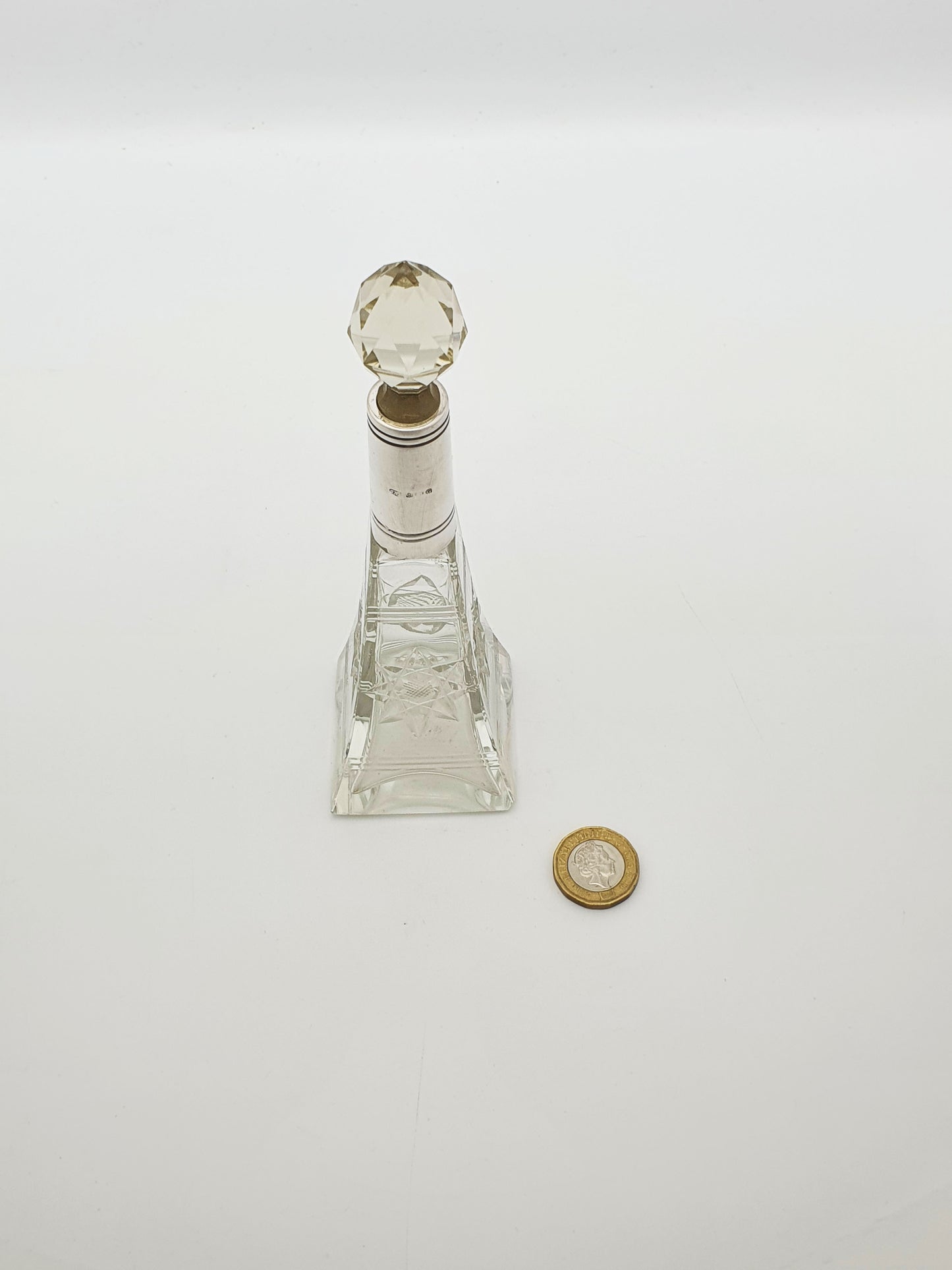 Lovely Cut Glass Perfume Bottle with Sterling Silver Collar - 1931