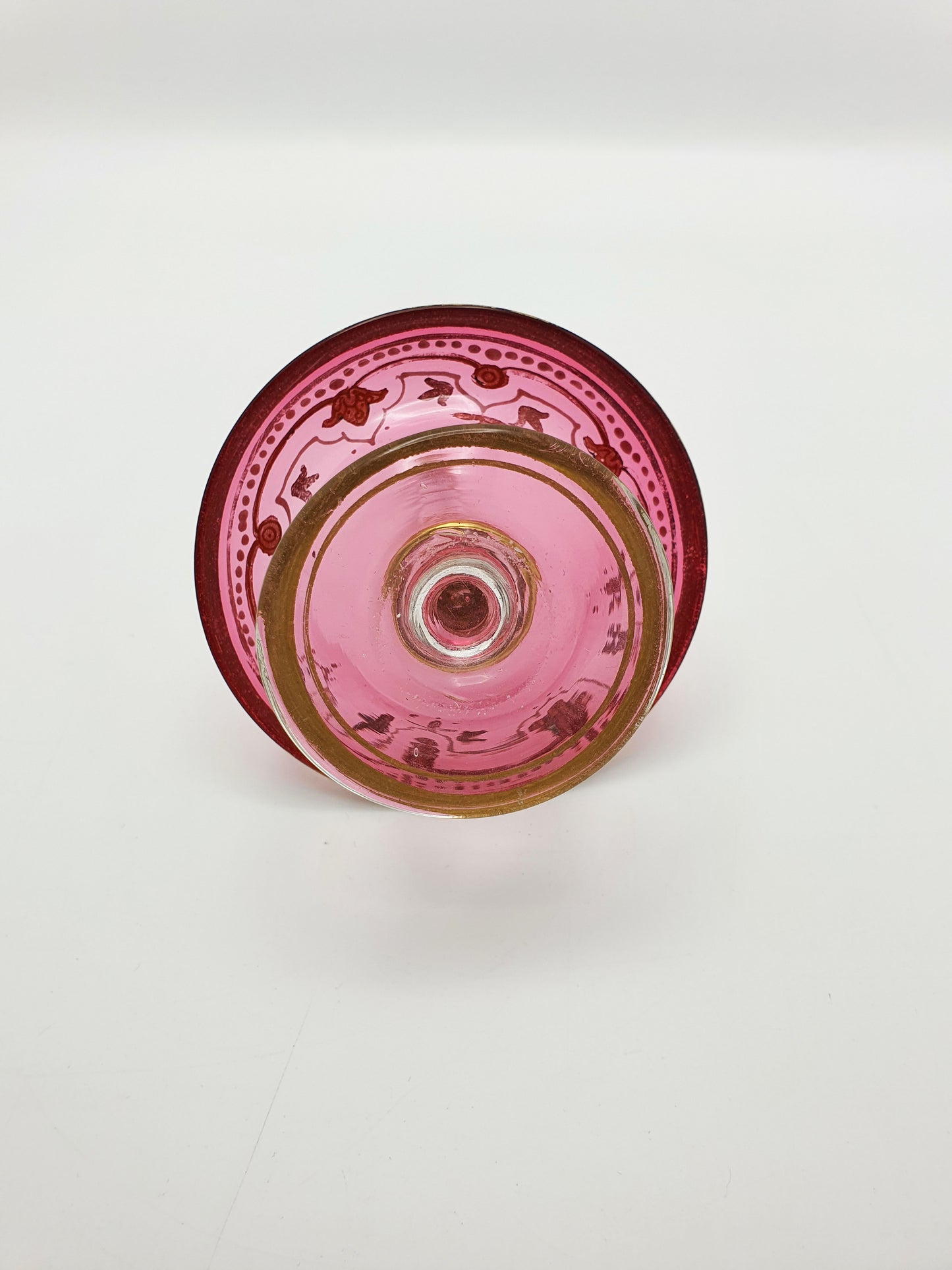 Antique Bohemian Pink Glass Ring Holder with Gold Enamel – circa 1905