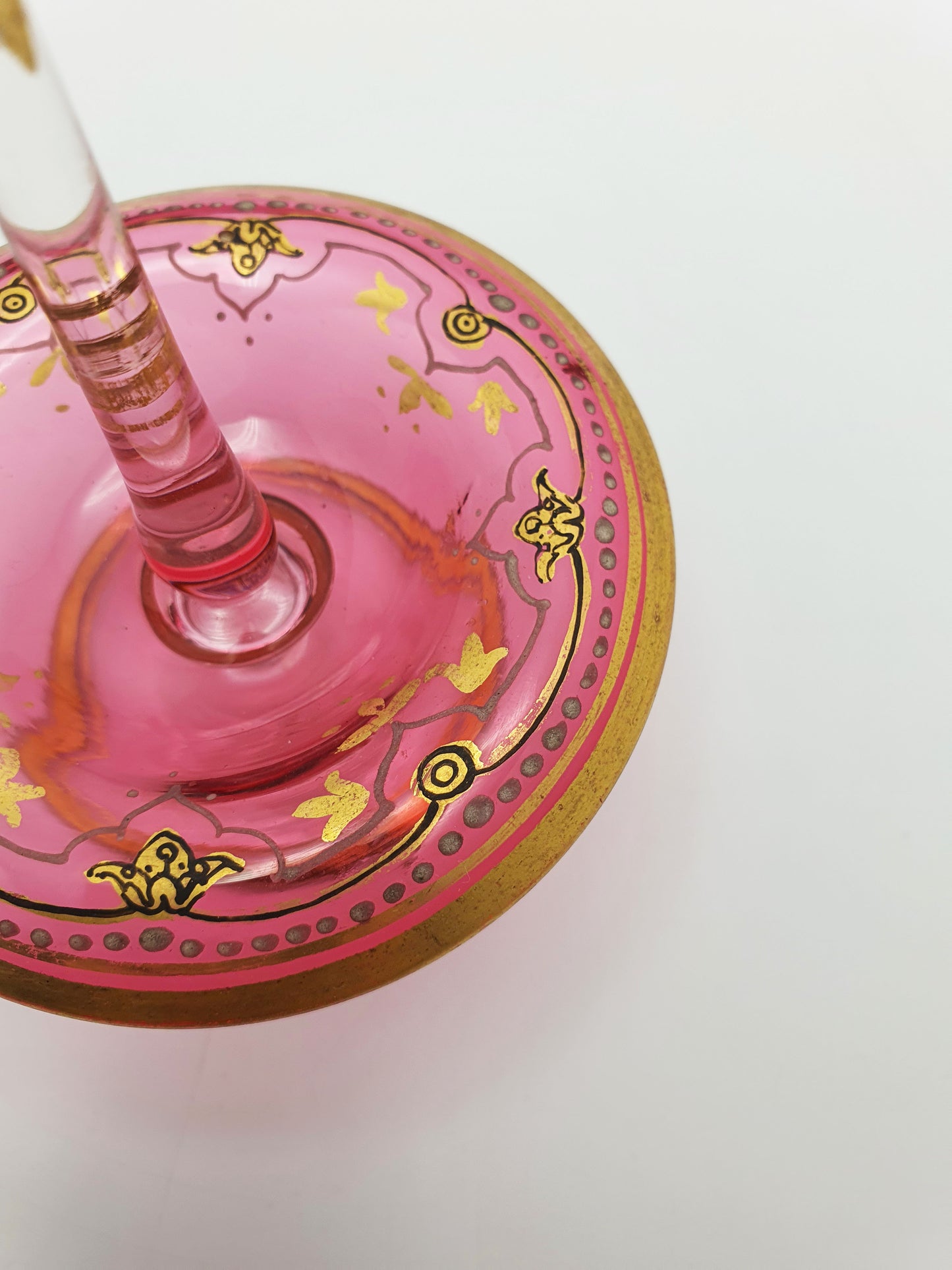 Antique Bohemian Pink Glass Ring Holder with Gold Enamel – circa 1905