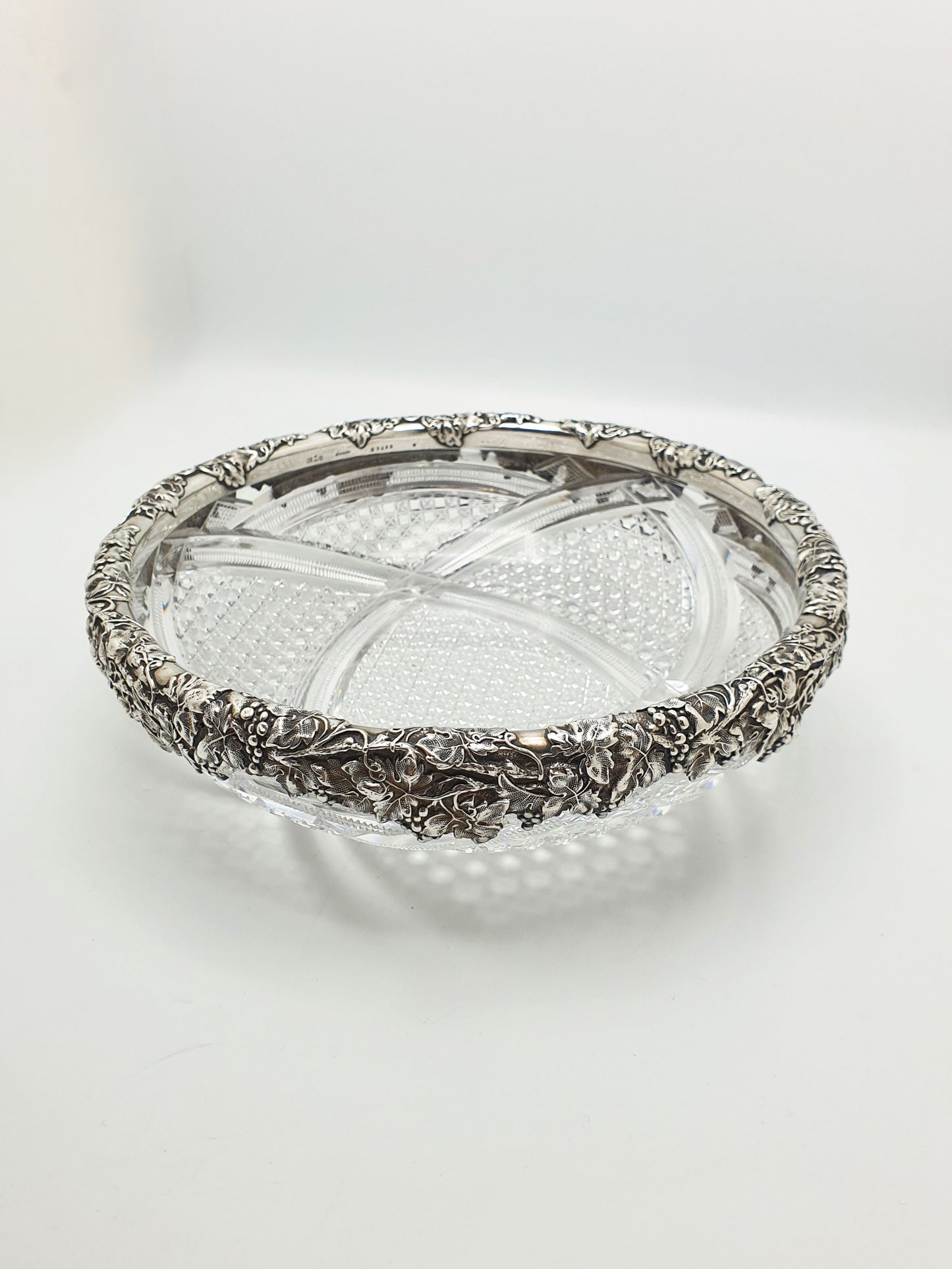 Gorgeous Antique Sterling Silver & Cut Crystal Serving Bowl – circa 1900
