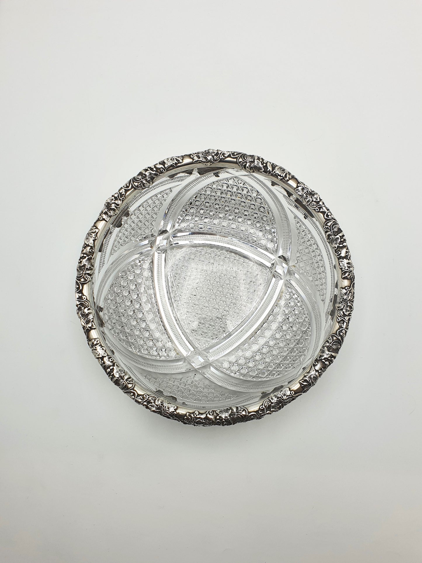 Gorgeous Antique Sterling Silver & Cut Crystal Serving Bowl – circa 1900