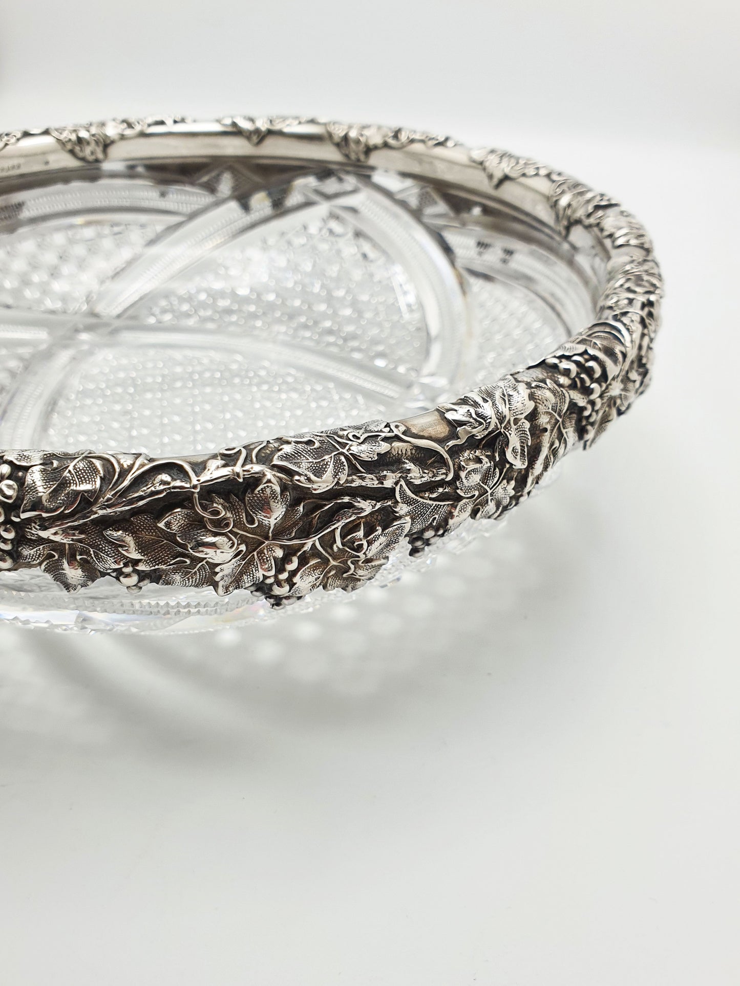 Gorgeous Antique Sterling Silver & Cut Crystal Serving Bowl – circa 1900