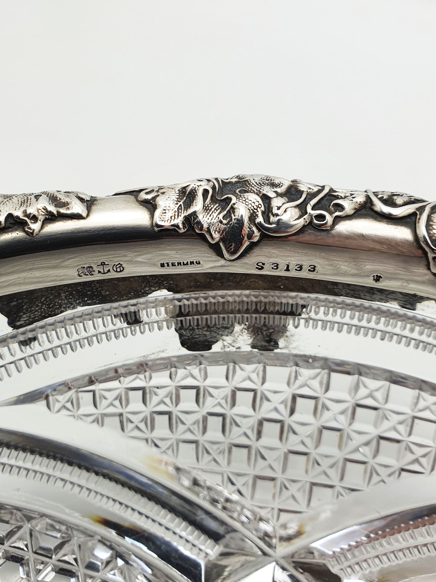 Gorgeous Antique Sterling Silver & Cut Crystal Serving Bowl – circa 1900