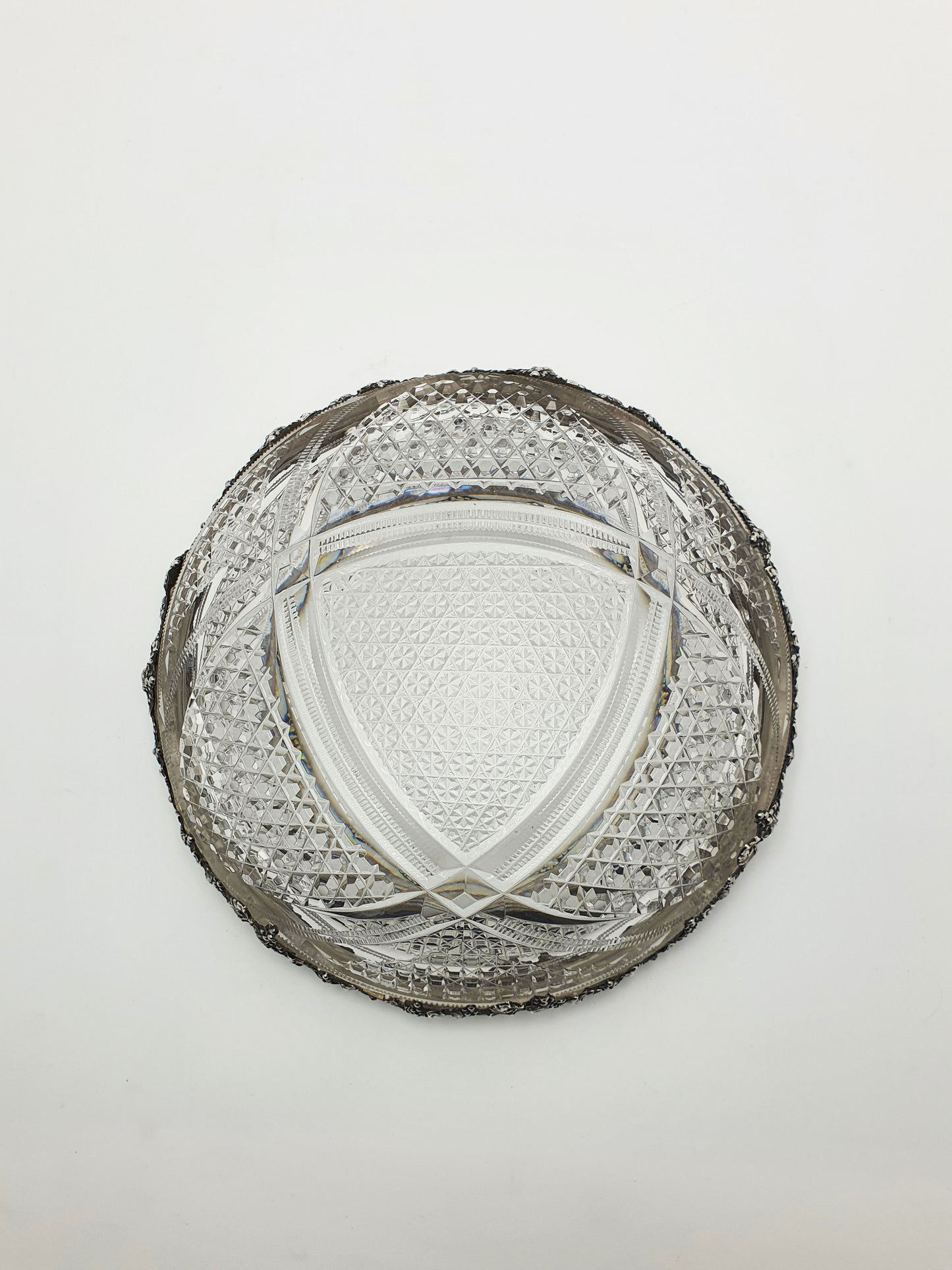 Gorgeous Antique Sterling Silver & Cut Crystal Serving Bowl – circa 1900