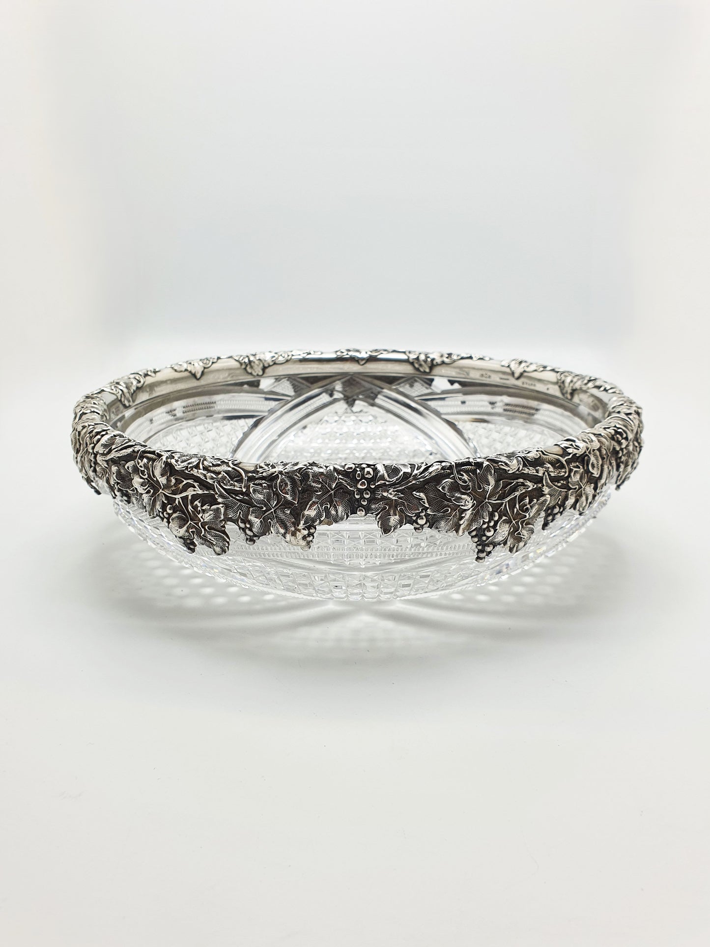 Gorgeous Antique Sterling Silver & Cut Crystal Serving Bowl – circa 1900