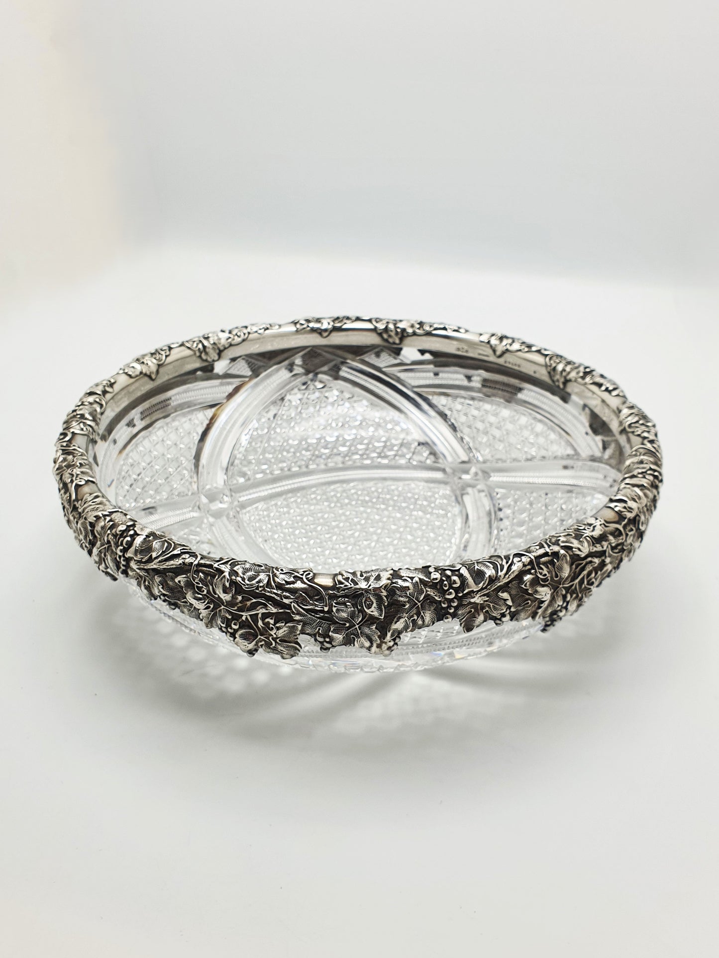Gorgeous Antique Sterling Silver & Cut Crystal Serving Bowl – circa 1900