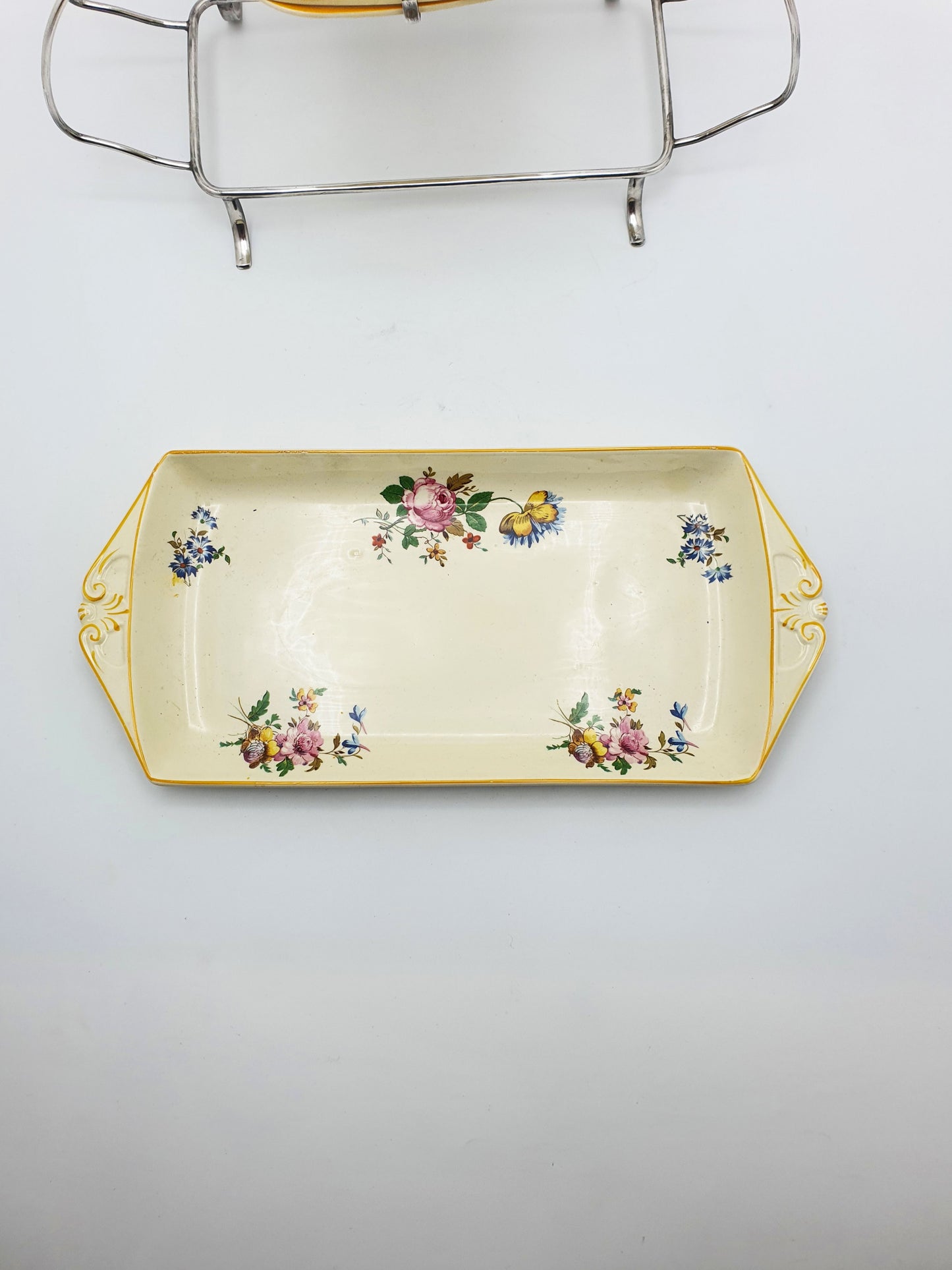 Splendid Woods Ivory Ware Floral Sandwich Set on Silver Plated Stand – circa 1930