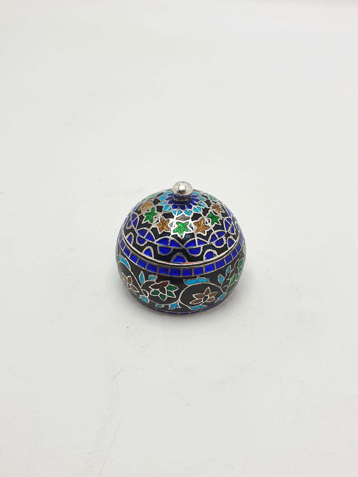 Pretty Vintage Persian .925 Silver & Cloisonné Enamel Lidded Trinket Box – circa 1960