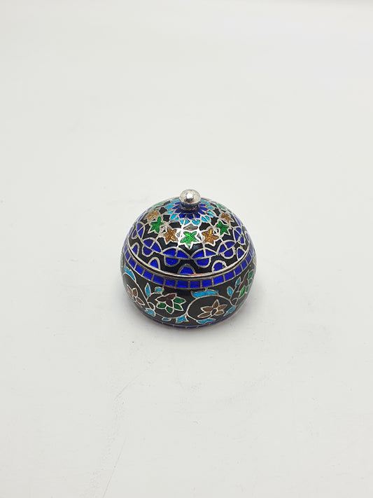 Pretty Vintage Persian .925 Silver & Cloisonné Enamel Lidded Trinket Box – circa 1960