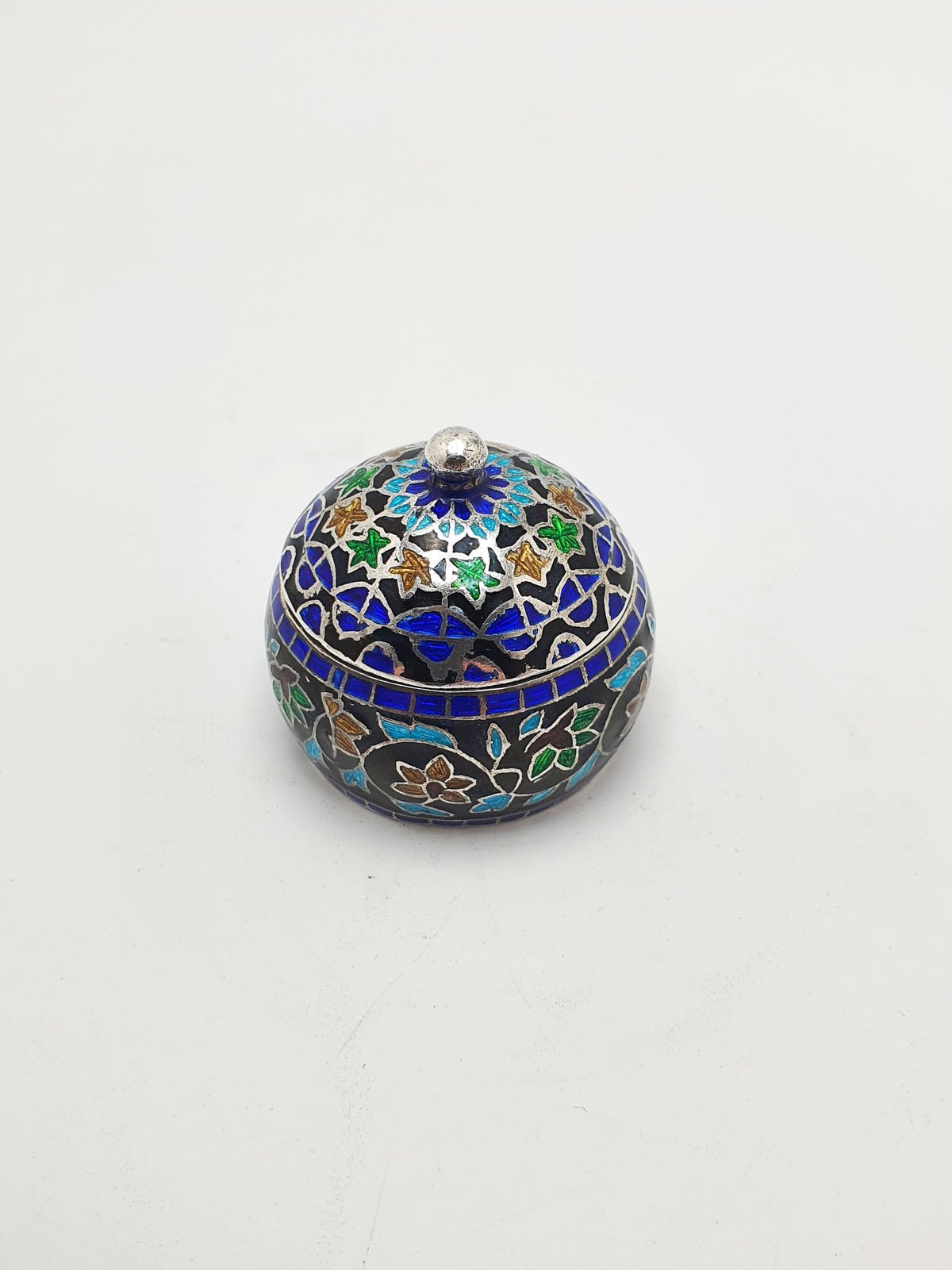 Pretty Vintage Persian .925 Silver & Cloisonné Enamel Lidded Trinket Box – circa 1960