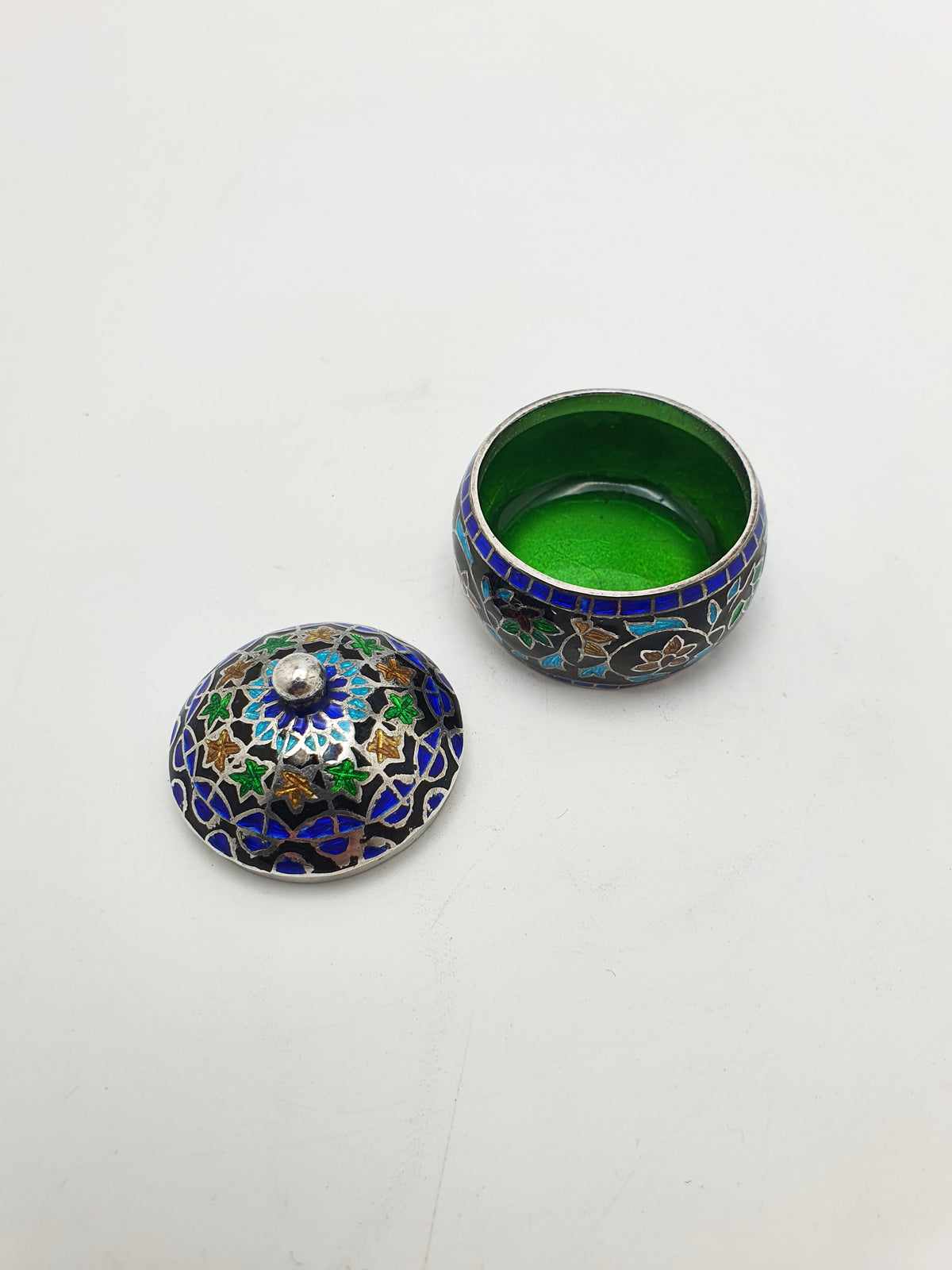 Pretty Vintage Persian .925 Silver & Cloisonné Enamel Lidded Trinket Box – circa 1960