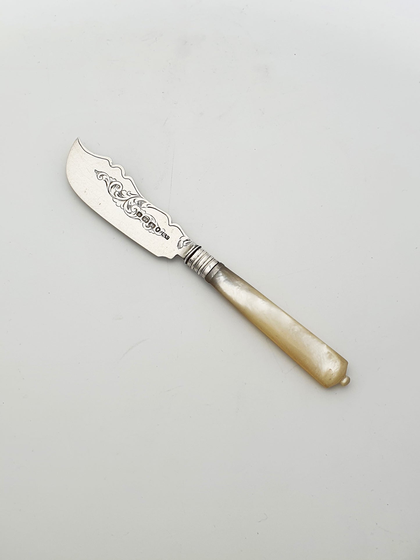 Antique Victorian Sterling Silver Dessert Knife with Engraved Blade – 1876
