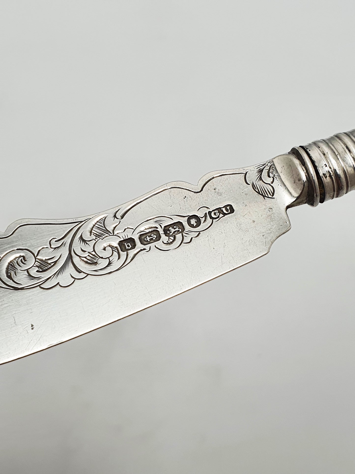 Antique Victorian Sterling Silver Dessert Knife with Engraved Blade – 1876