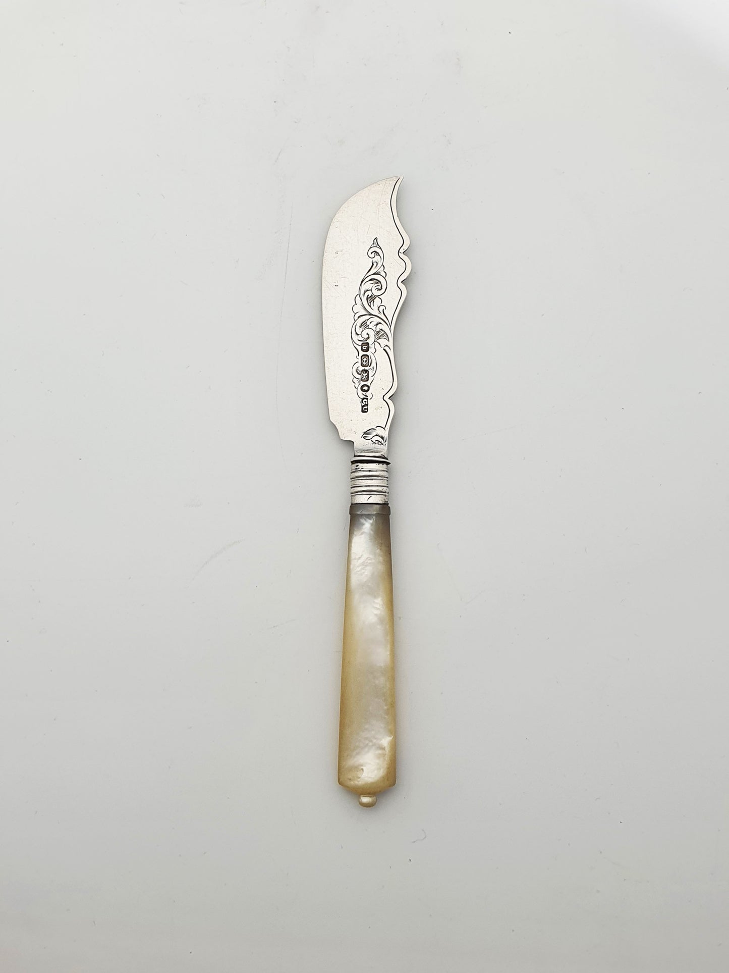Antique Victorian Sterling Silver Dessert Knife with Engraved Blade – 1876