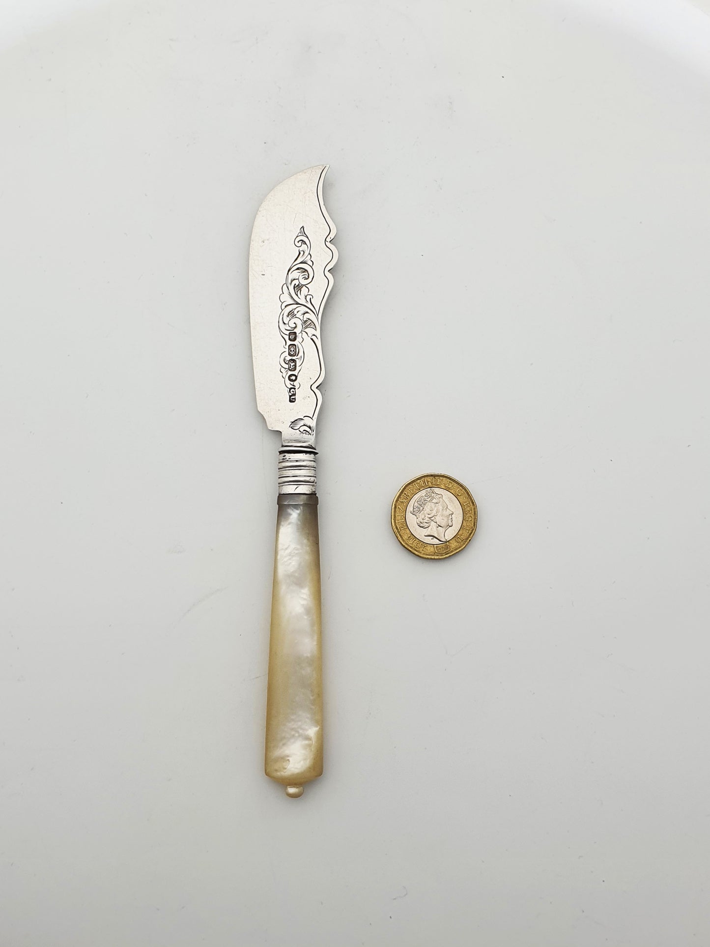 Antique Victorian Sterling Silver Dessert Knife with Engraved Blade – 1876