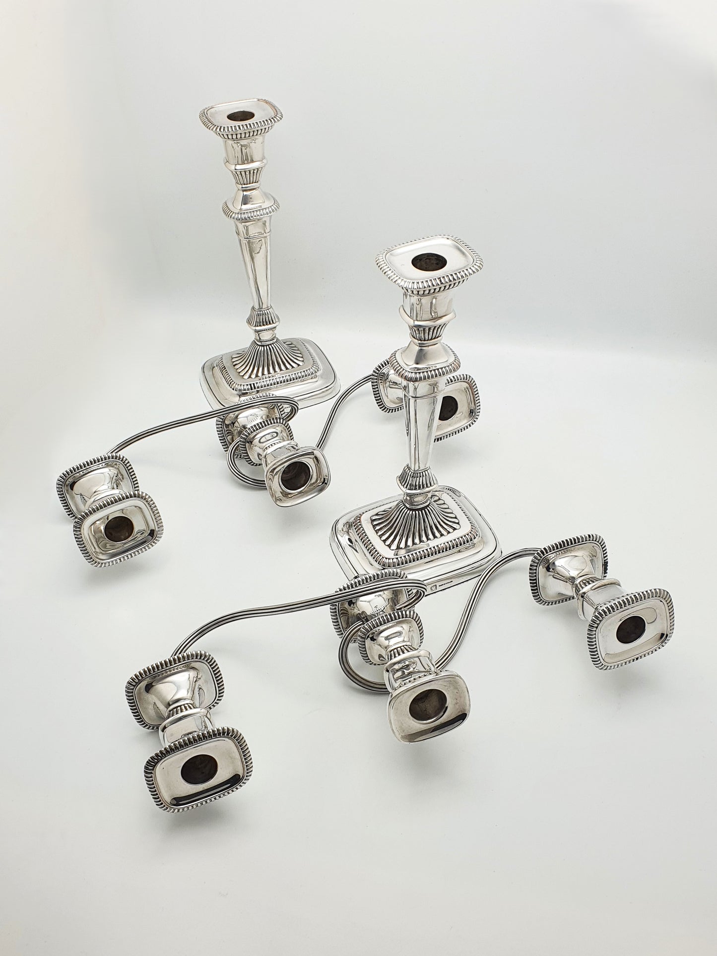Splendid Pair of Silver-Plated Convertible Candelabra/Candlesticks – circa 1920