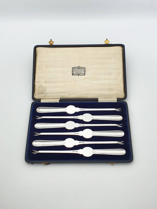 Set of 6 Antique Silver Plated Harrods Lobster Picks – circa 1920