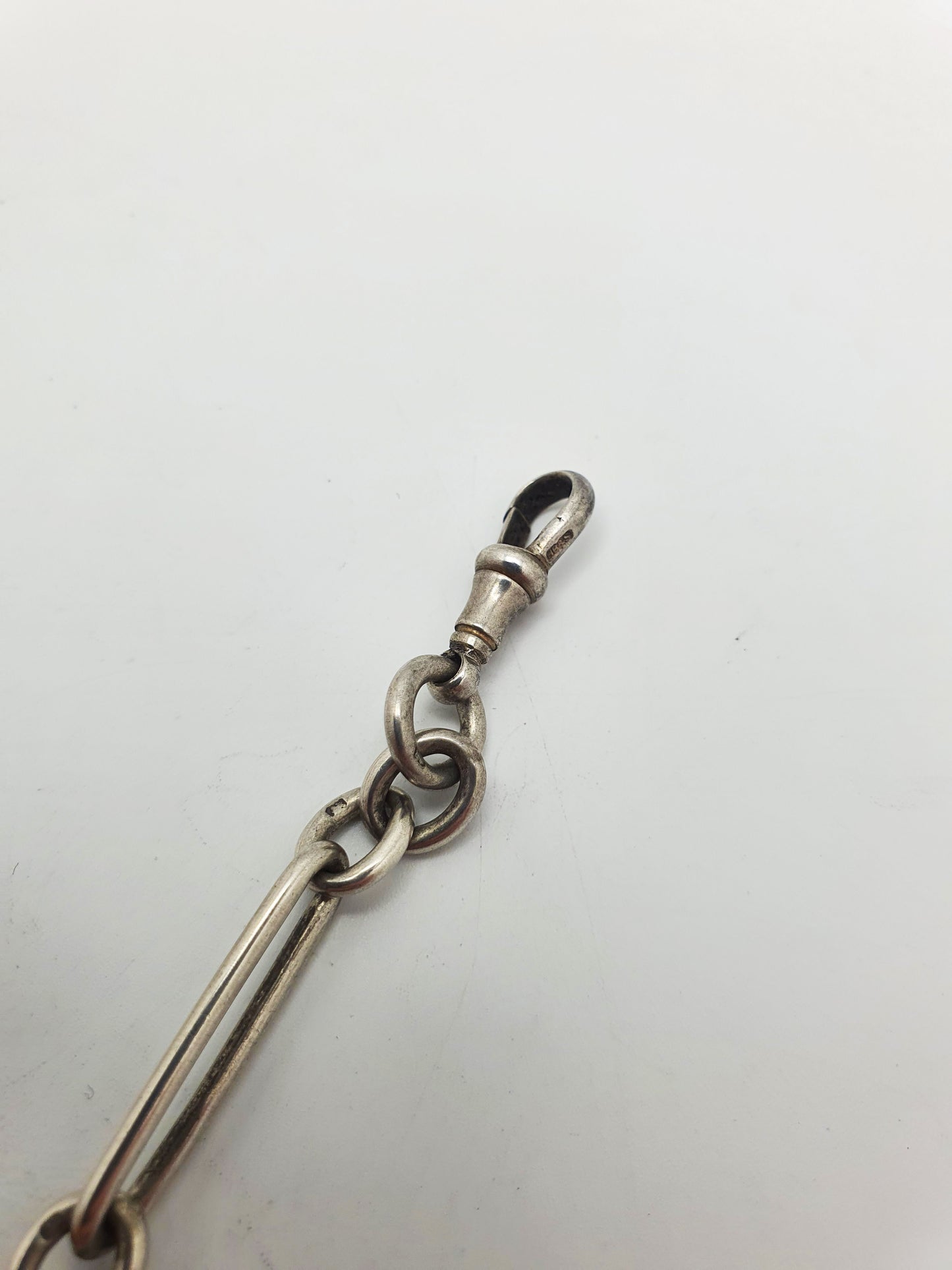 Antique Double Albert Sterling Silver Watch Chain with T-Bar and Fob – 1921