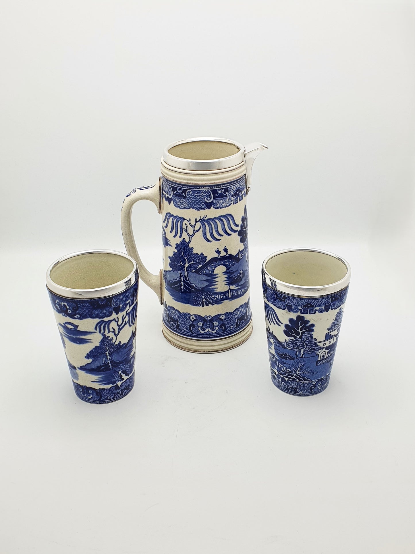 Gorgeous Antique Victorian Ceramic Blue & White Drinking Set - circa 1890