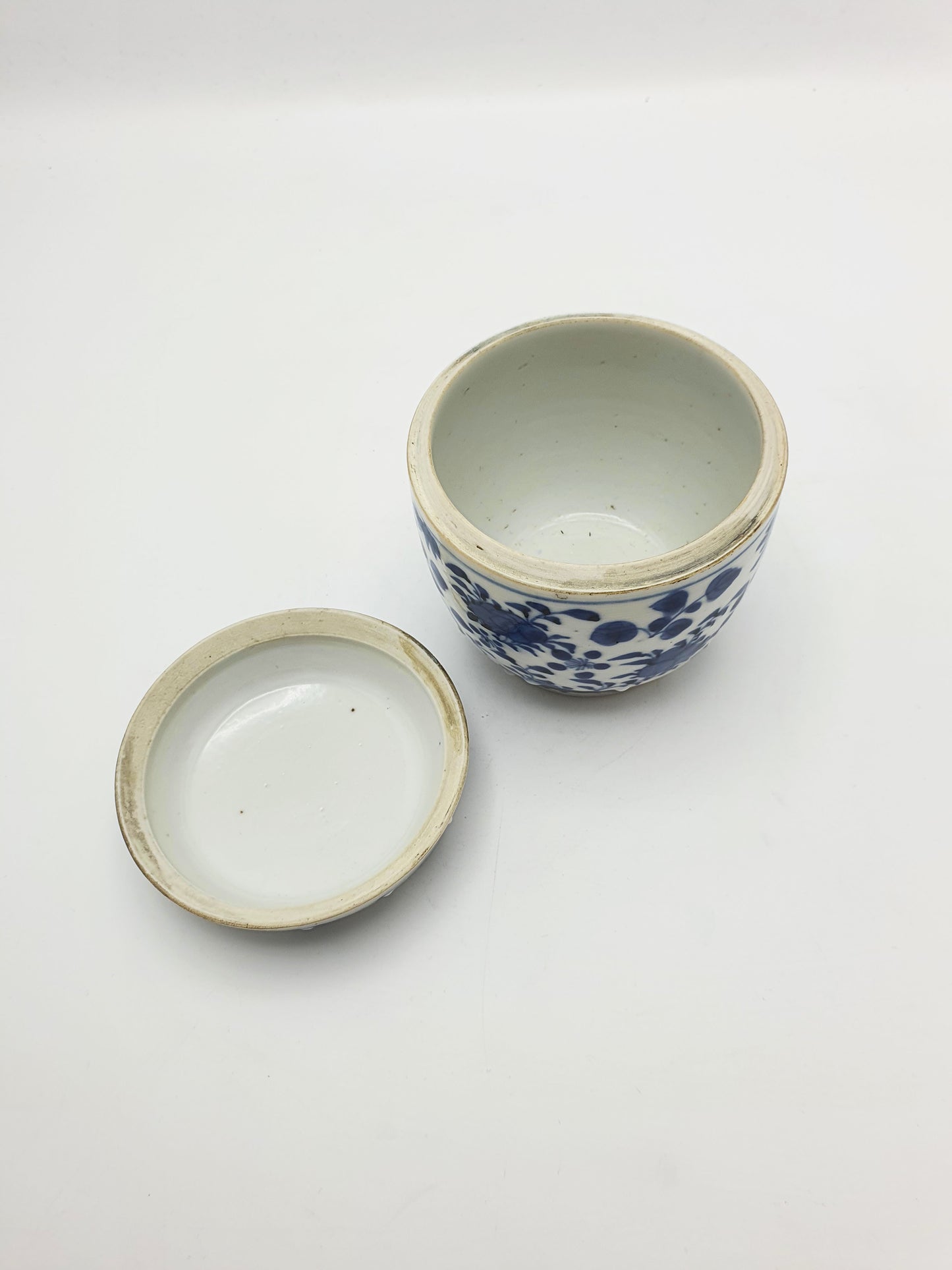 Antique Chinese Blue and White Covered Jar with Bird & Floral Motif – circa 1860