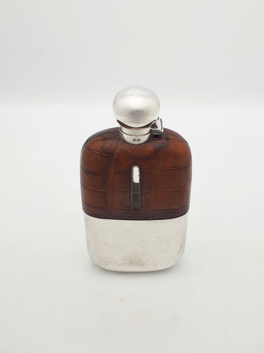 Nice Antique Silver Plate & Crocodile Hip Flask – circa 1900
