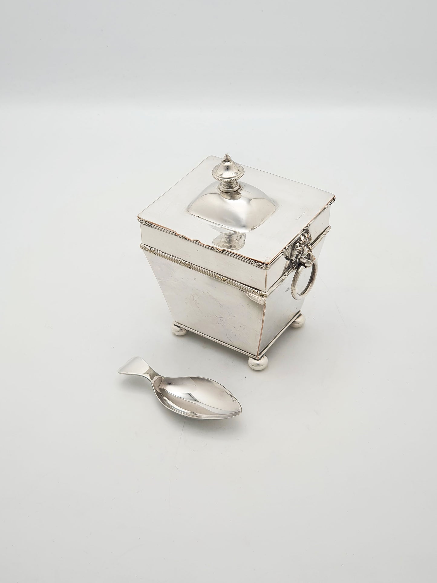 Distinctive Antique Edwardian Silver-Plated Tea Caddy with Spoon – circa 1905