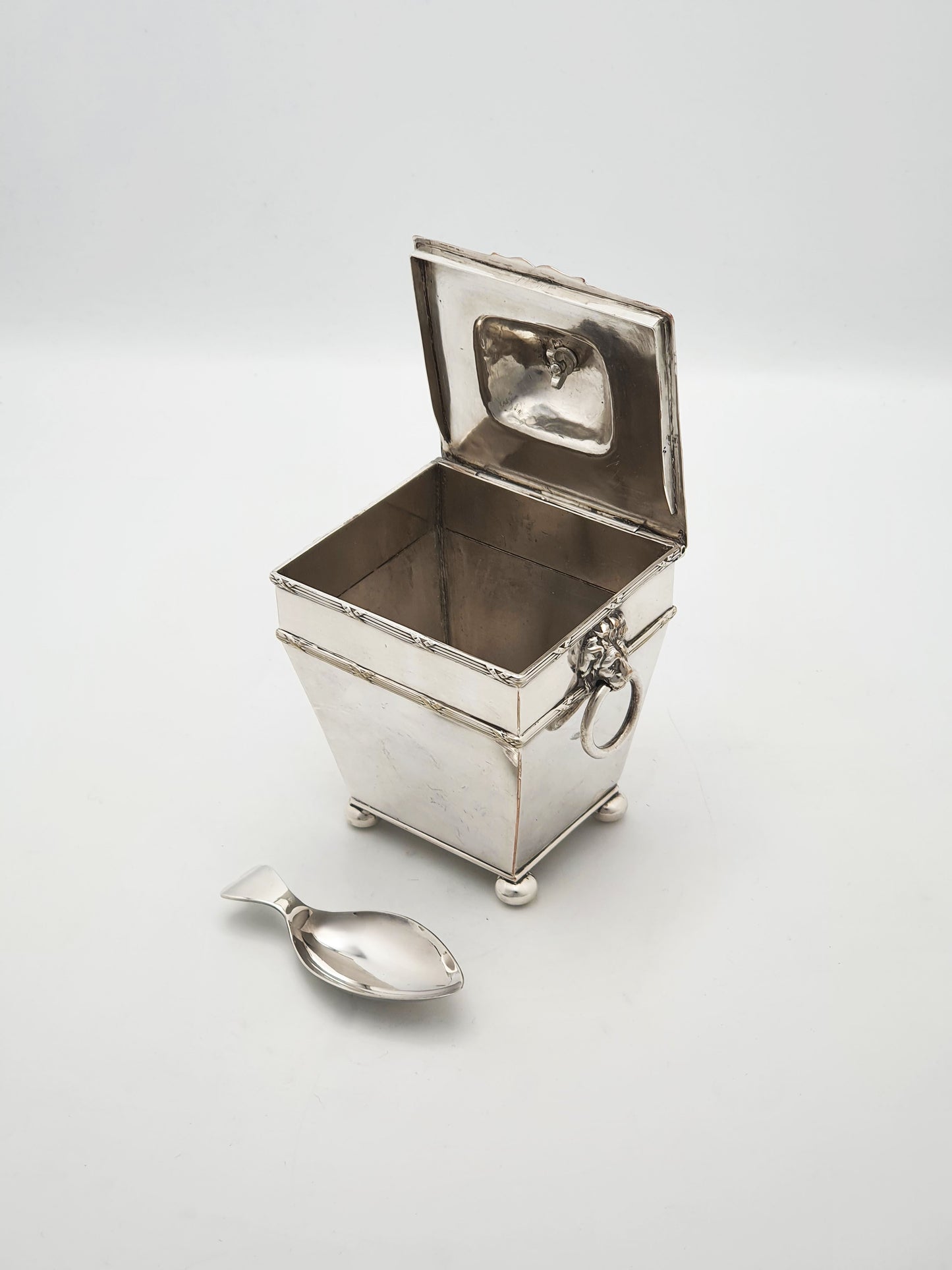 Distinctive Antique Edwardian Silver-Plated Tea Caddy with Spoon – circa 1905