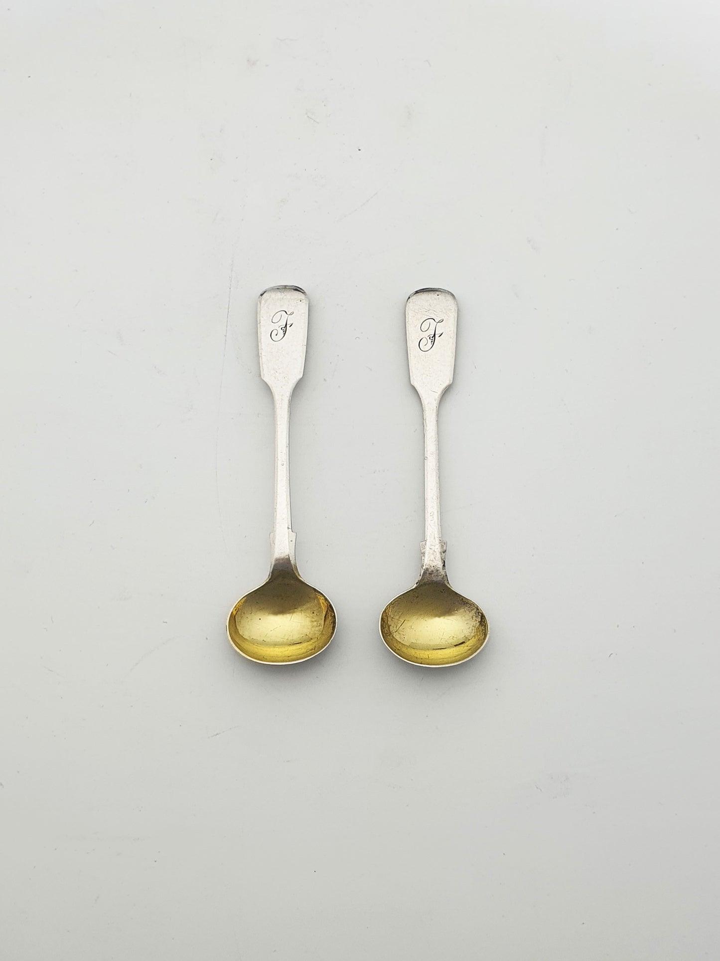 Pair of Antique Victorian Silver Salt Cellars with Cobalt Glass Liners - 1842