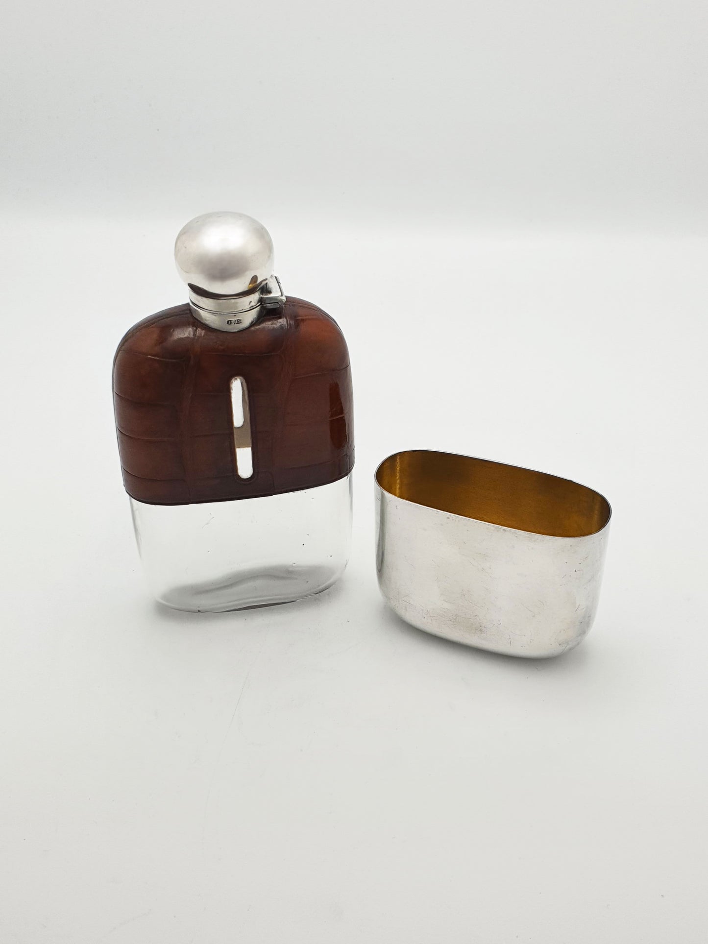 Nice Antique Silver Plate & Crocodile Hip Flask – circa 1900