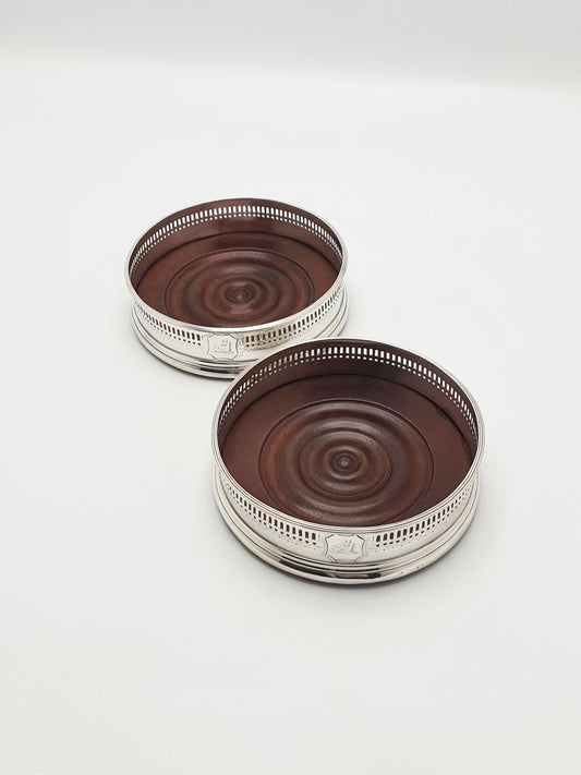 Pair of Antique Georgian Sterling Silver & Mahogany Wine Coasters – circa 1800