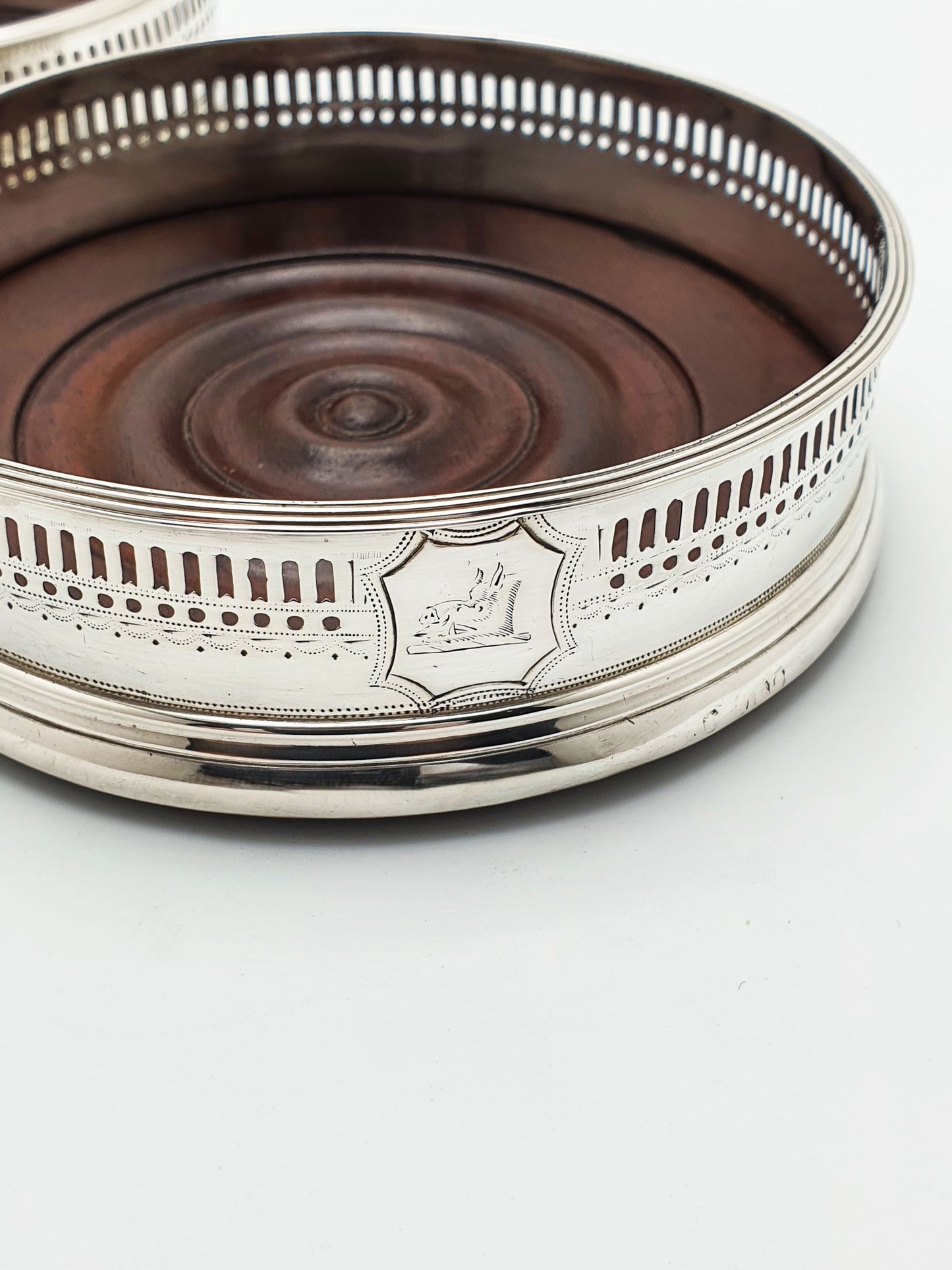 Pair of Antique Georgian Sterling Silver & Mahogany Wine Coasters – circa 1800