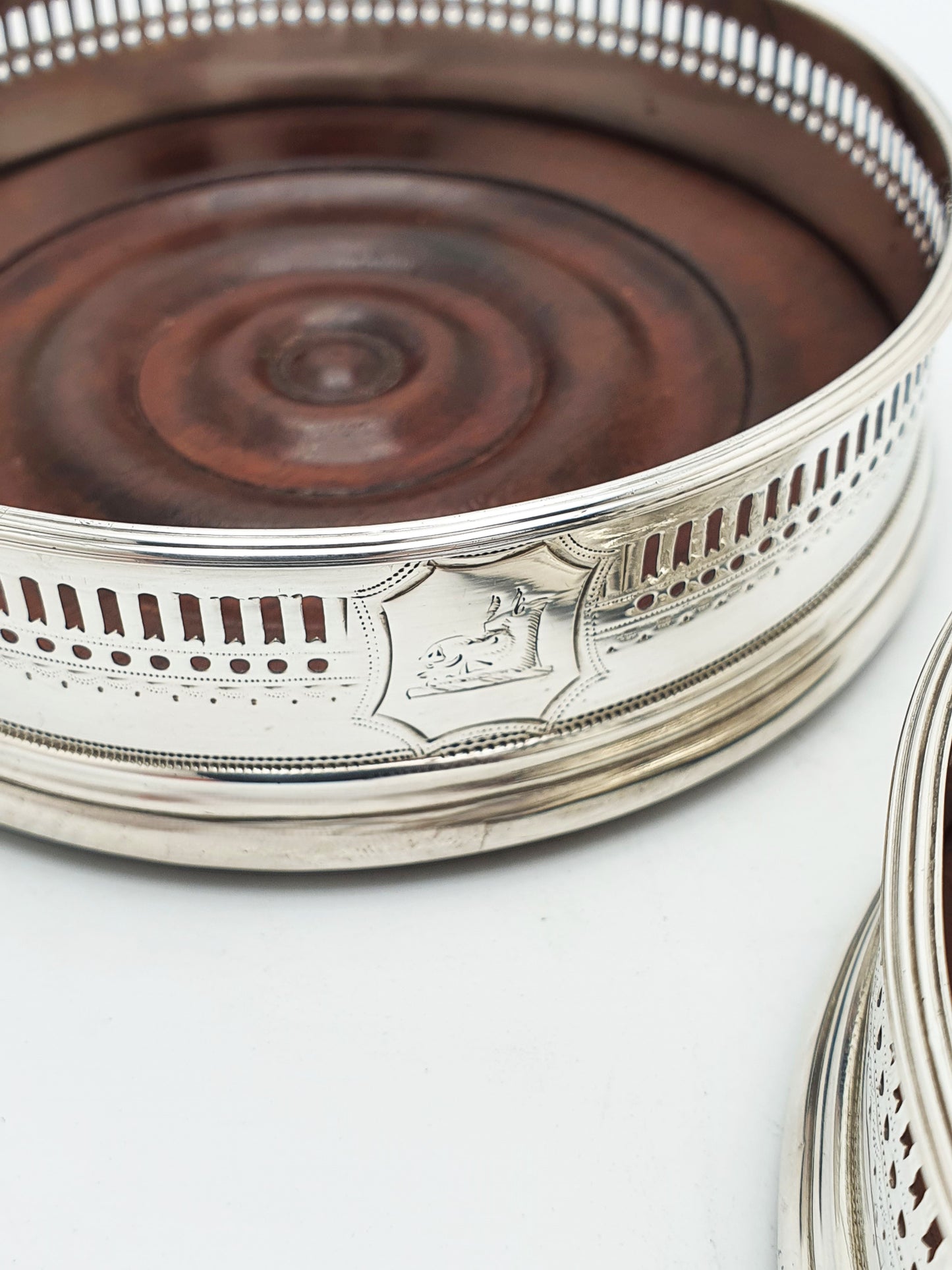 Pair of Antique Georgian Sterling Silver & Mahogany Wine Coasters – circa 1800
