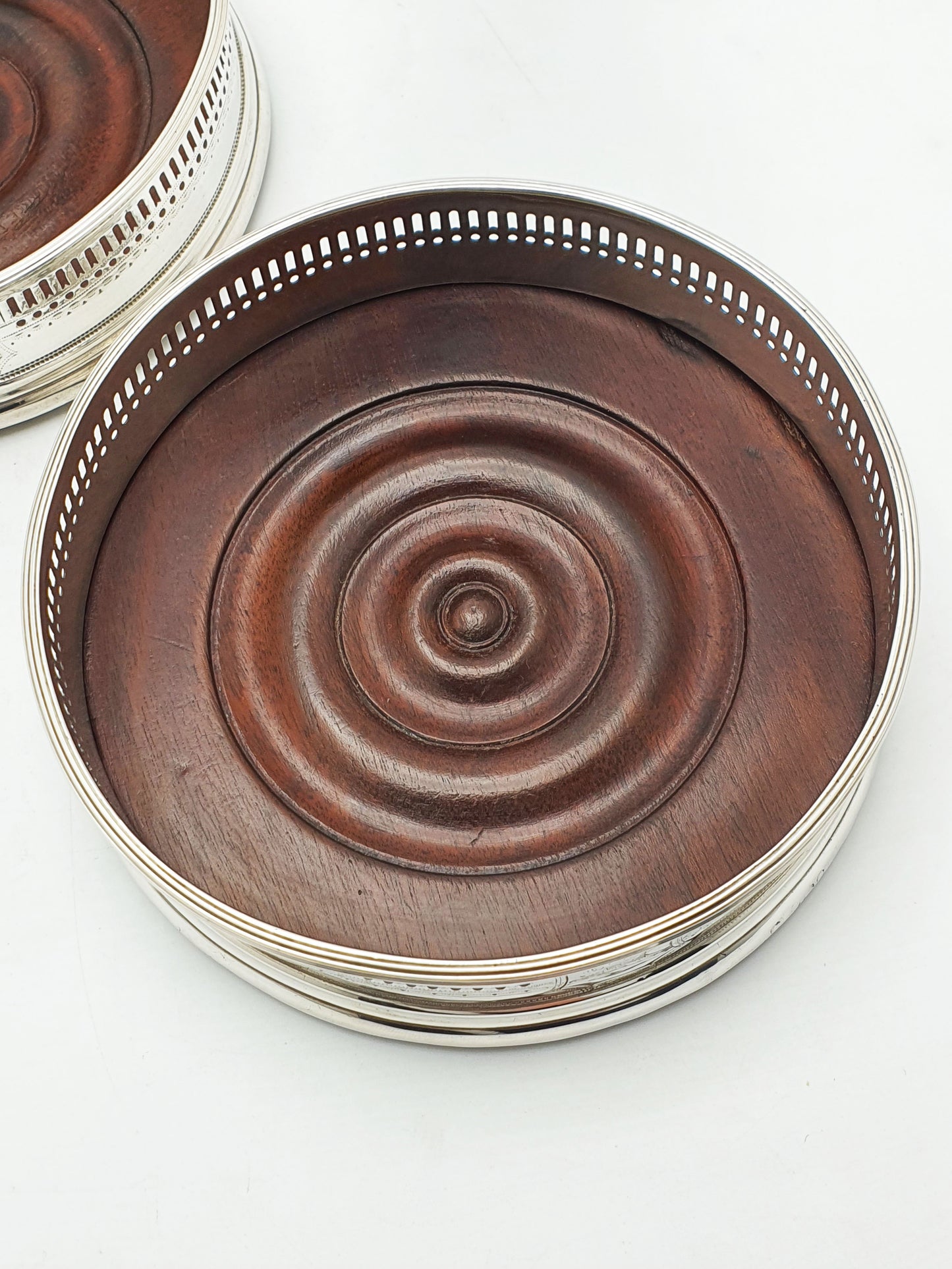 Pair of Antique Georgian Sterling Silver & Mahogany Wine Coasters – circa 1800