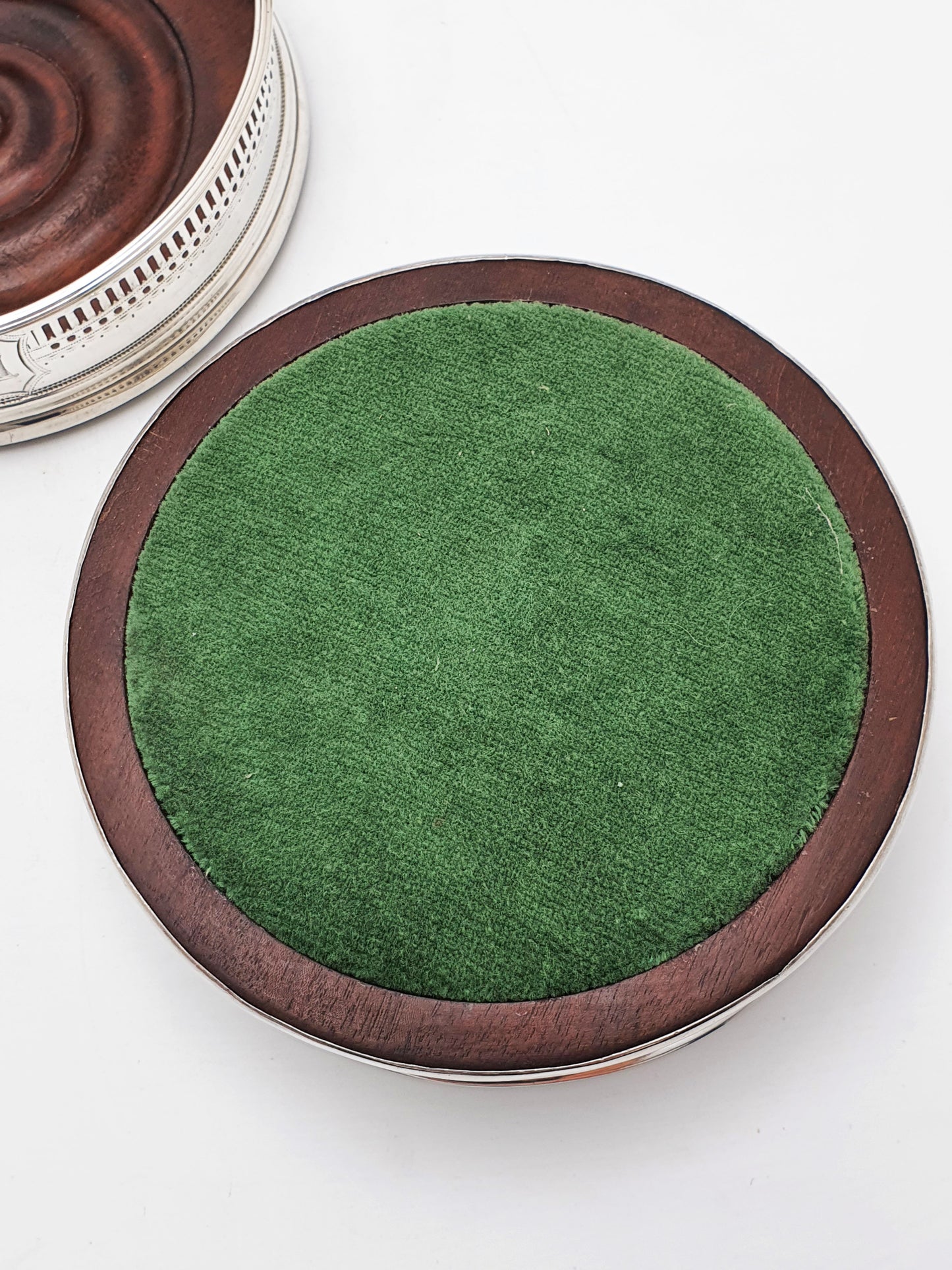 Pair of Antique Georgian Sterling Silver & Mahogany Wine Coasters – circa 1800