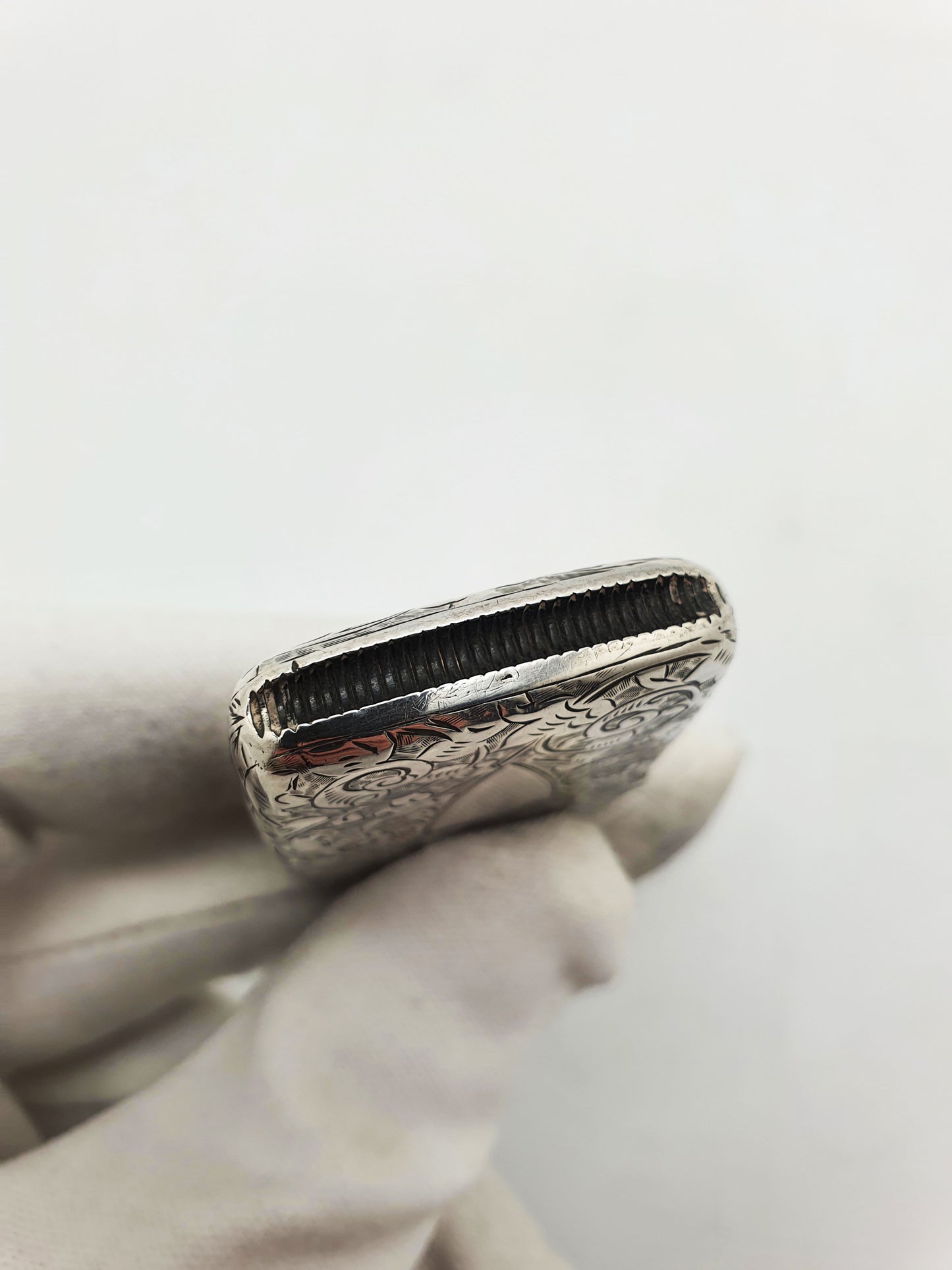 Antique Victorian Sterling Silver Vesta Case with Engraved Scrollwork - 1888