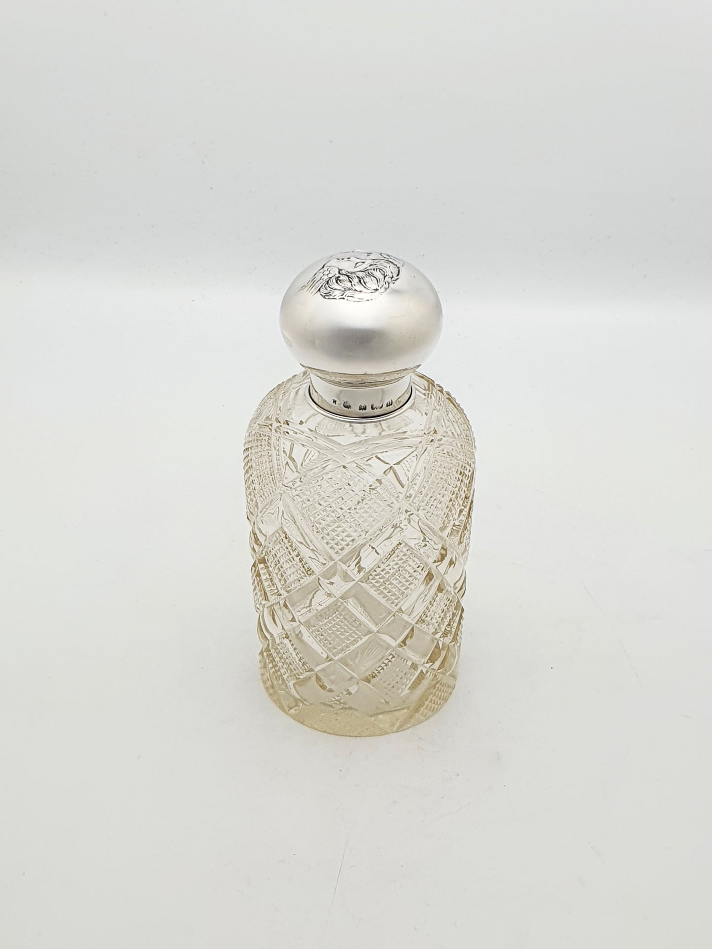 Antique Edwardian Cut Glass Scent Bottle with Sterling Silver Lid - 1903