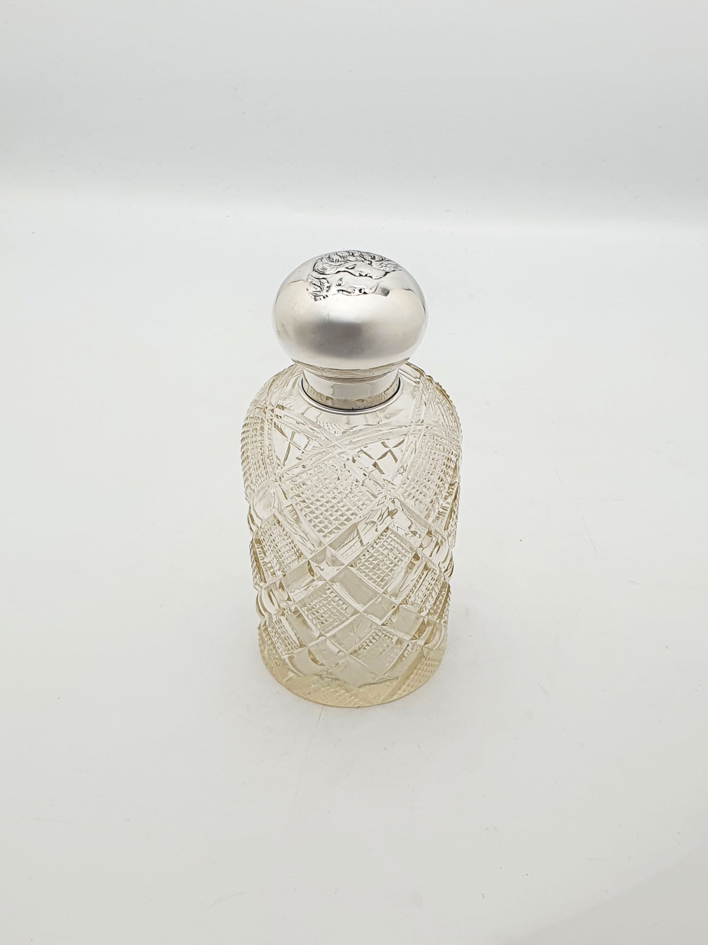 Antique Edwardian Cut Glass Scent Bottle with Sterling Silver Lid - 1903