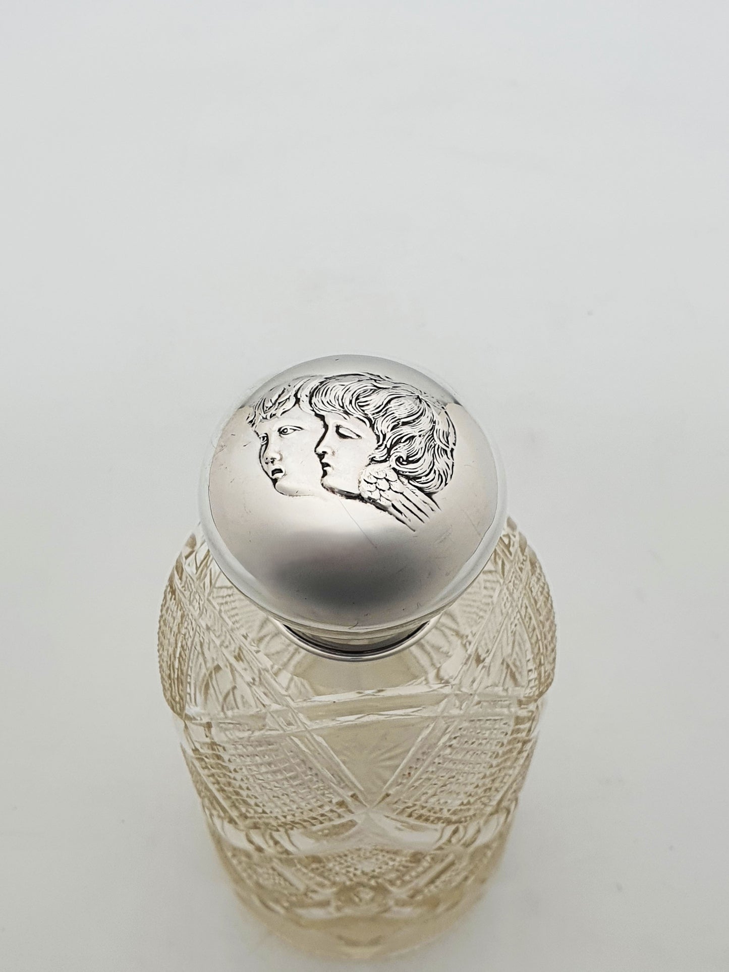 Antique Edwardian Cut Glass Scent Bottle with Sterling Silver Lid - 1903