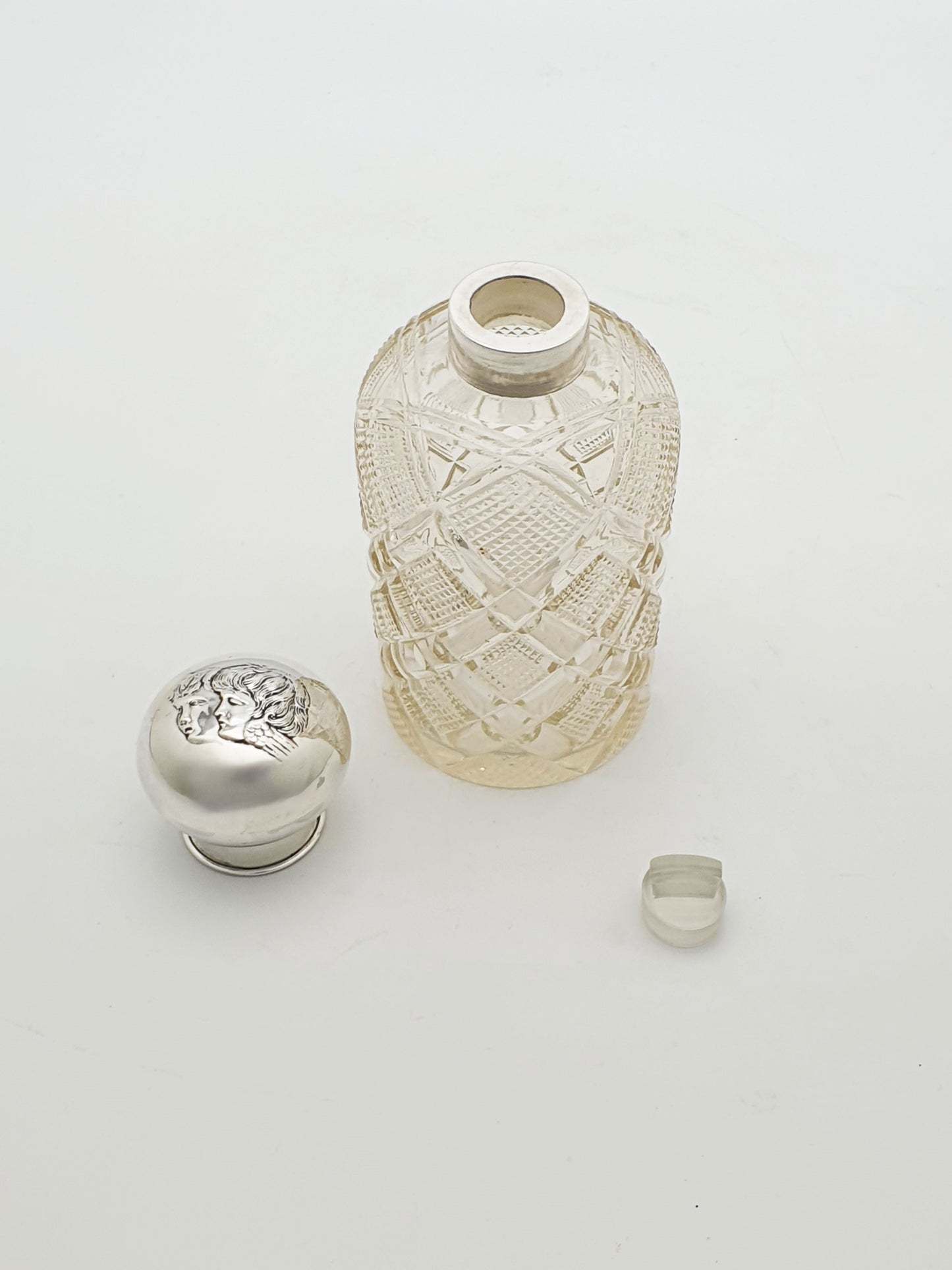 Antique Edwardian Cut Glass Scent Bottle with Sterling Silver Lid - 1903