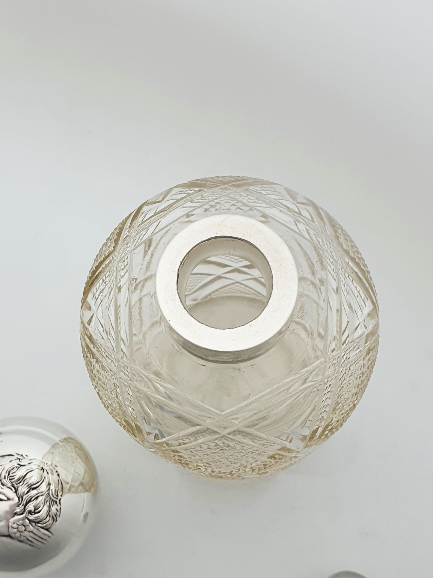 Antique Edwardian Cut Glass Scent Bottle with Sterling Silver Lid - 1903