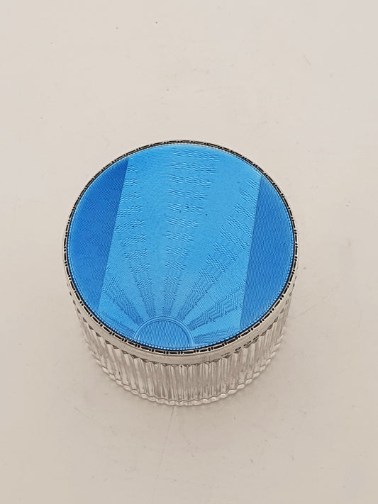 Stunning Art Deco Silver & Blue Guilloché Enamel Vanity Jar - 1932