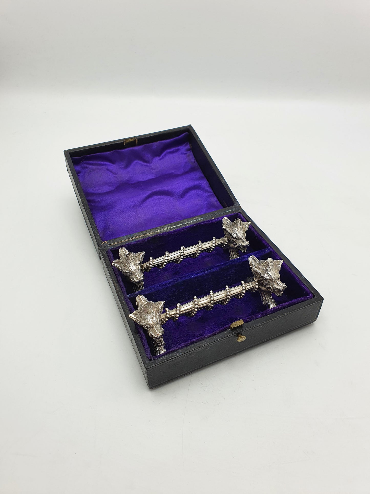 Stunning Pair of Antique Victorian Sterling Silver Boar’s Head Knife Rests - 1867