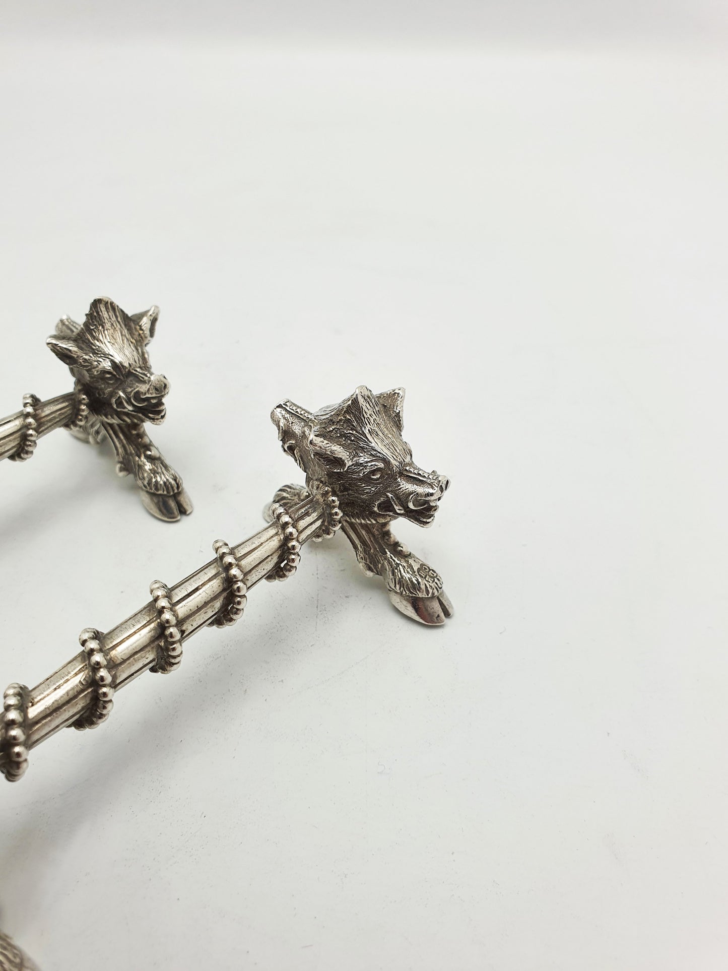 Stunning Pair of Antique Victorian Sterling Silver Boar’s Head Knife Rests - 1867